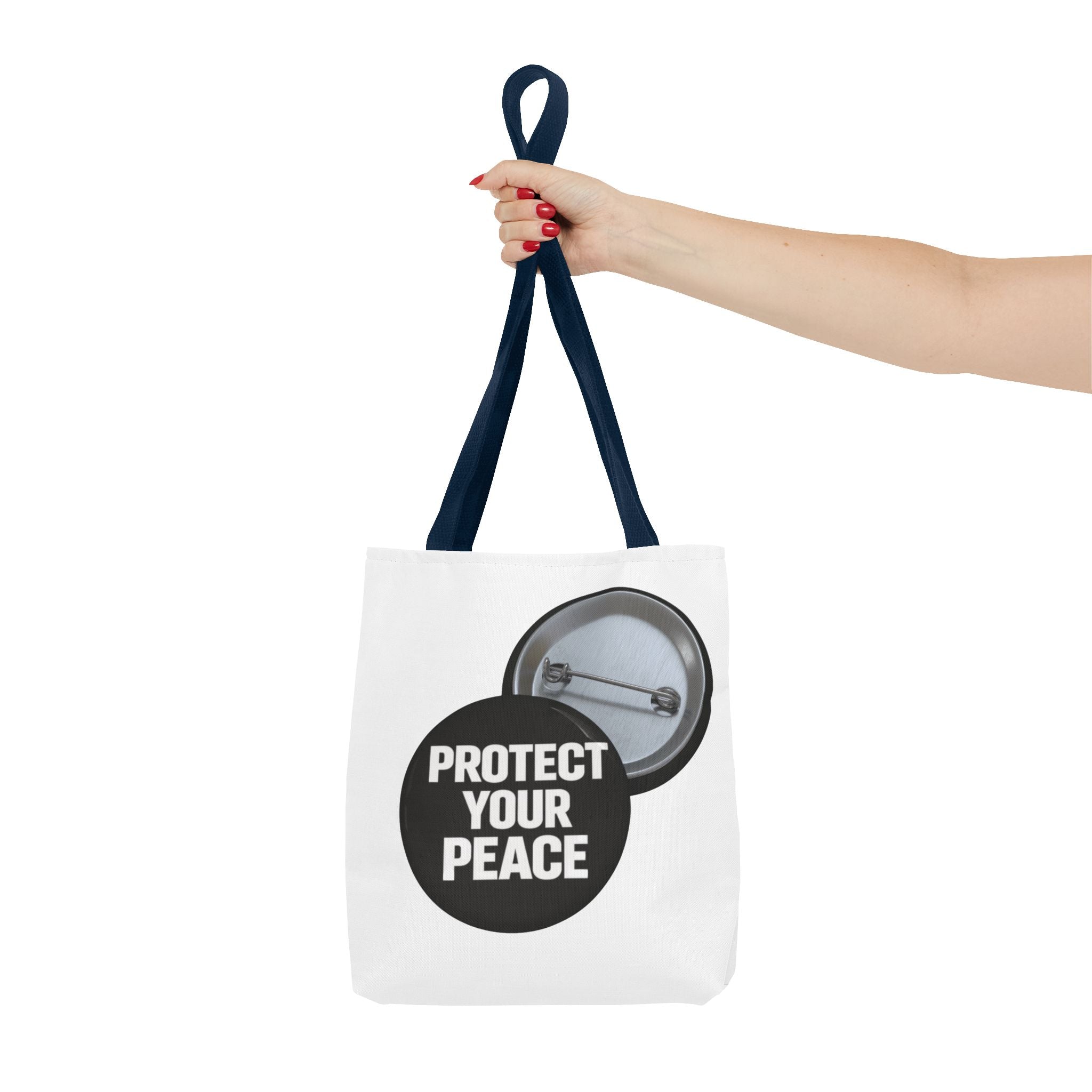 Tote — "Protect Your Peace" Button Design Cotton Tote Bag