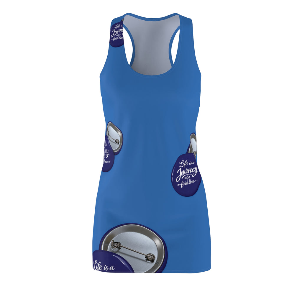 Racerback Dress - Blue "Life is a Journey" Button Print