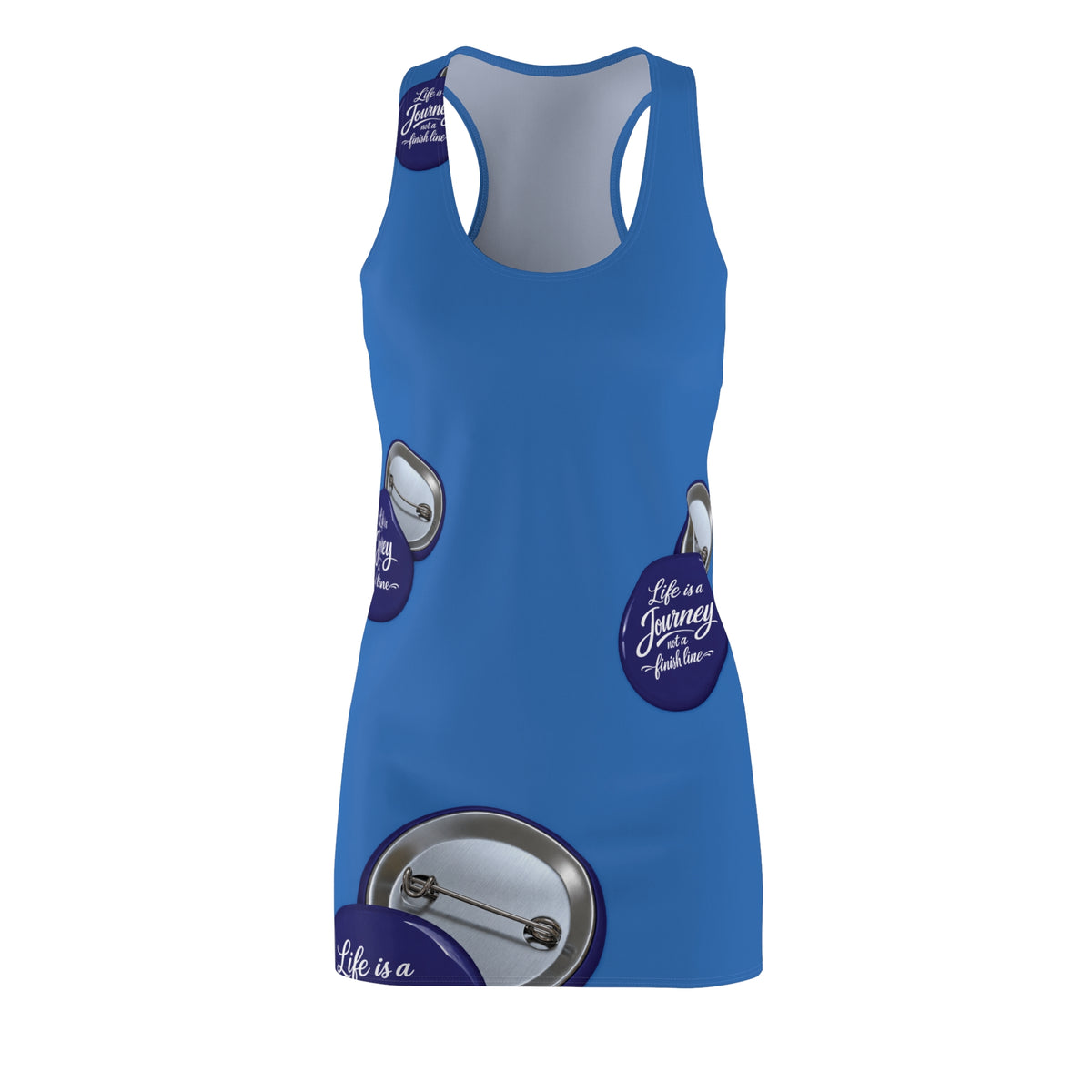 Racerback Dress - Blue "Life is a Journey" Button Print