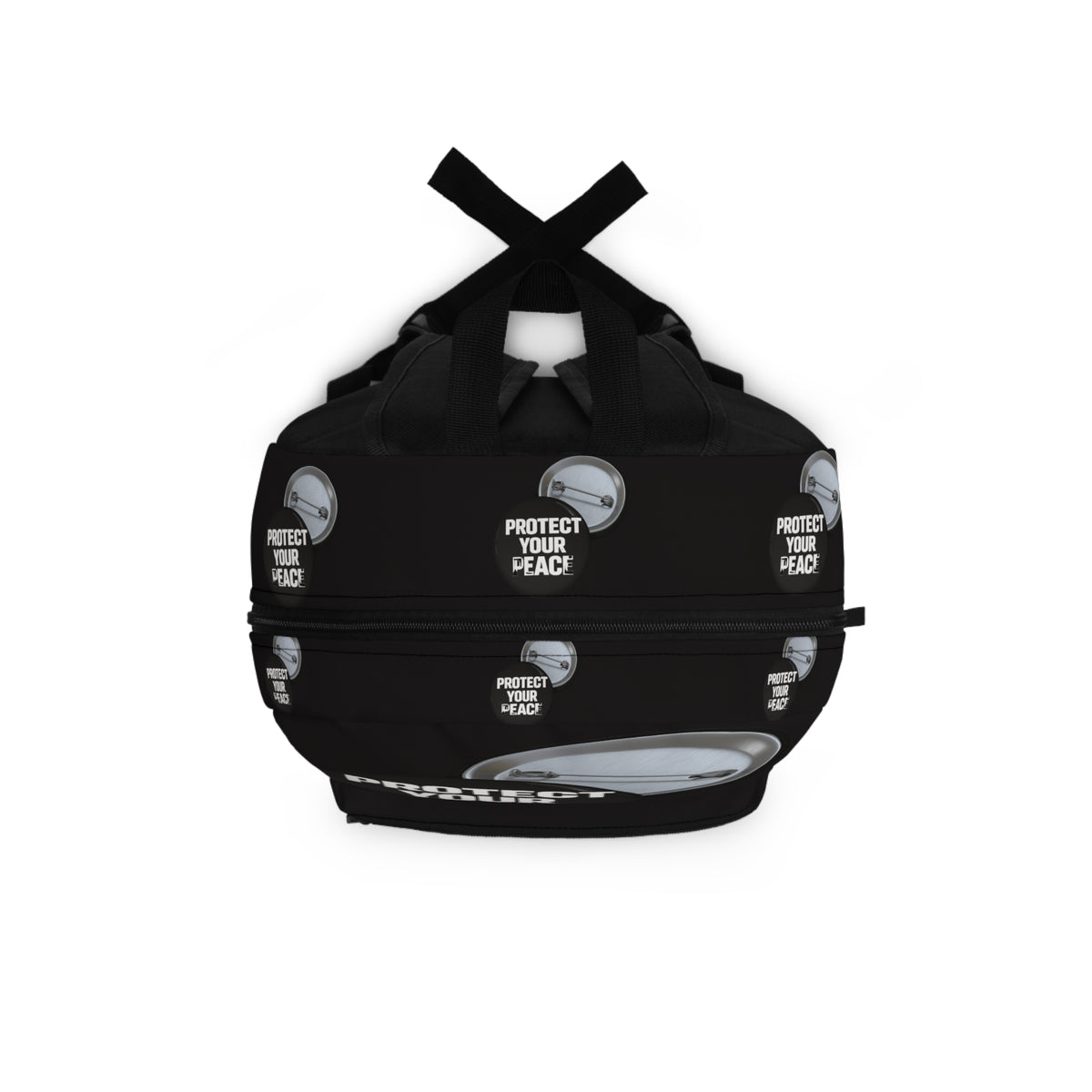 Protect Your Peace Backpack – Black Button Badge Print