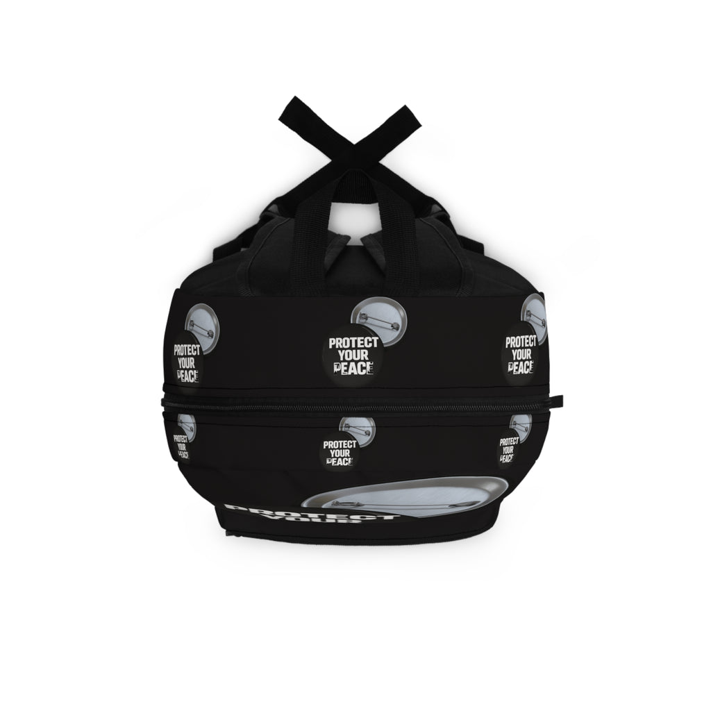 Protect Your Peace Backpack – Black Button graphic design .