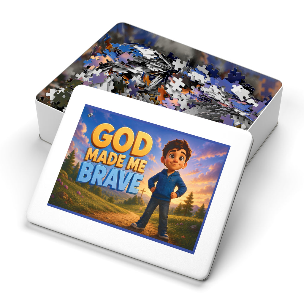 God Made Me Brave Kids Puzzle — 252-Piece Faith-Based Jigsaw with Tin