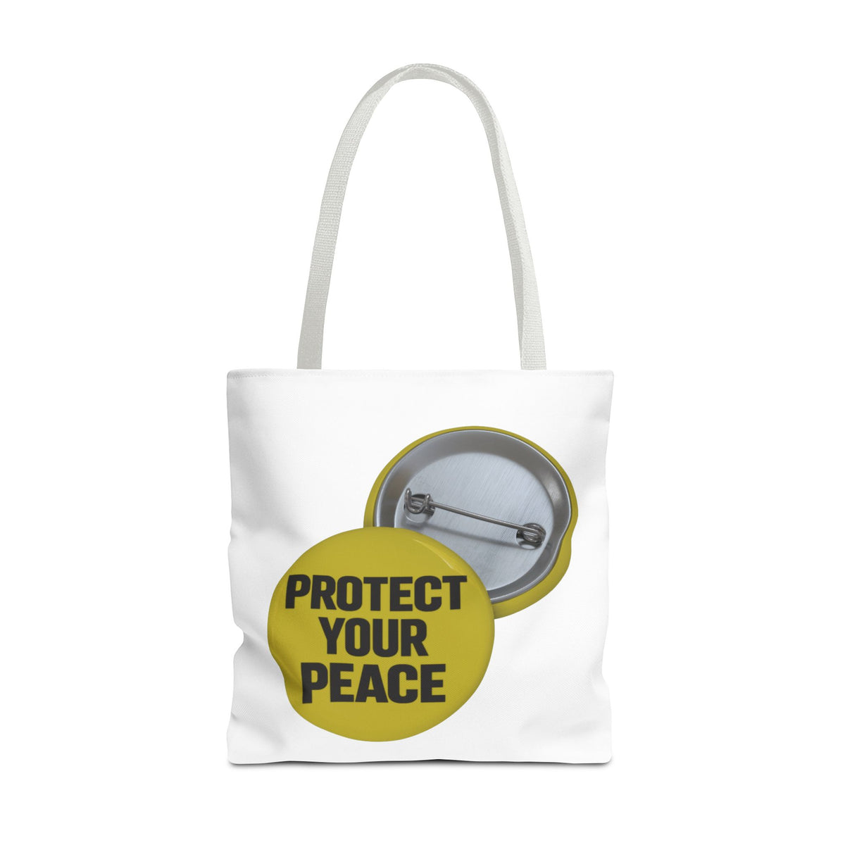 Protect Your Peace Tote Bag — Inspirational Yellow Button Graphic Tote