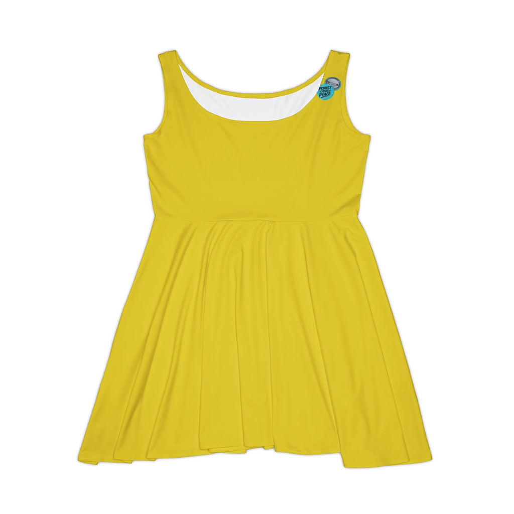 Yellow Skater Dress with Retro Pin-Up Badge — Women's AOP Casual Sundress