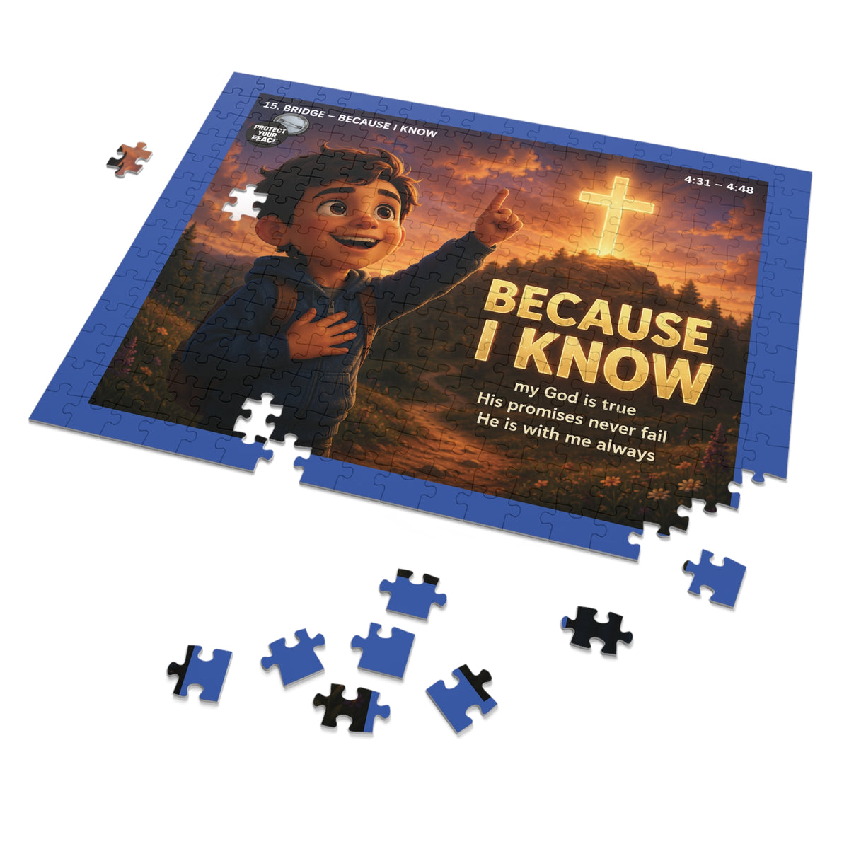 Because I Know Christian Jigsaw Puzzle with Tin — Inspirational Faith Puzzle for Kids & Families