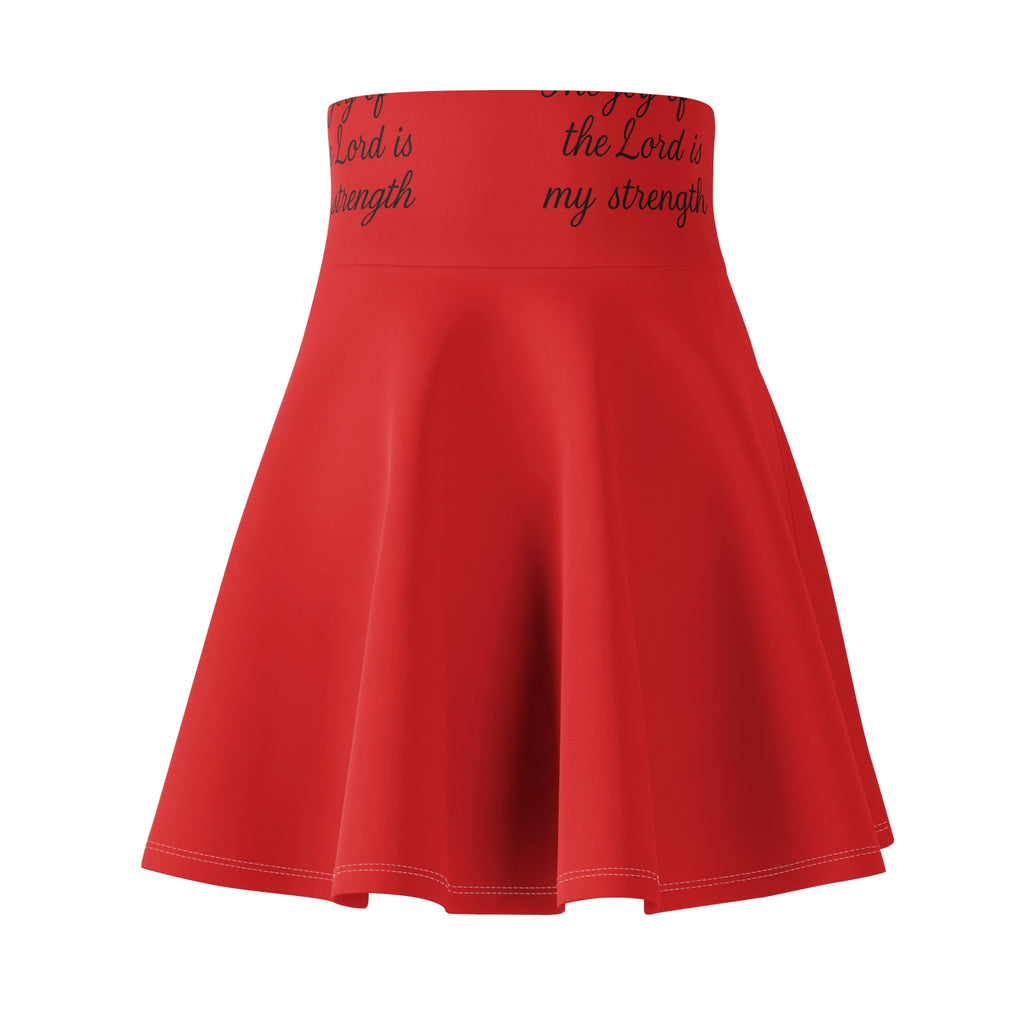 Red Skater Skirt with "The Lord Is My Strength" Waistband — Faith-Inspired Women's Skirt