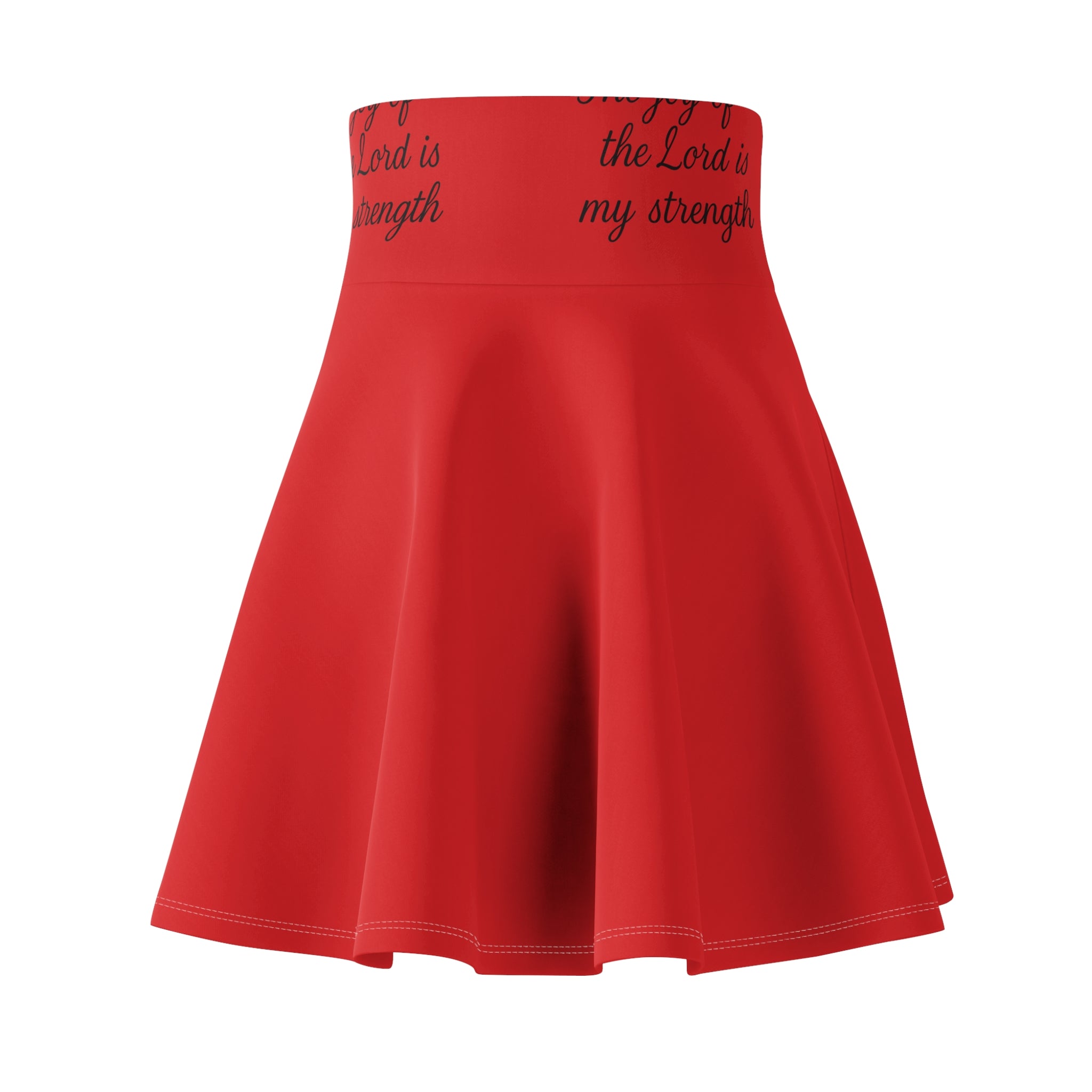 Red Skater Skirt with "The Lord Is My Strength" Waistband — Faith-Inspired Women's Skirt