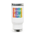Jesus Is King Rainbow Travel Mug — 14oz Stainless Steel Coffee Tumbler with Handle