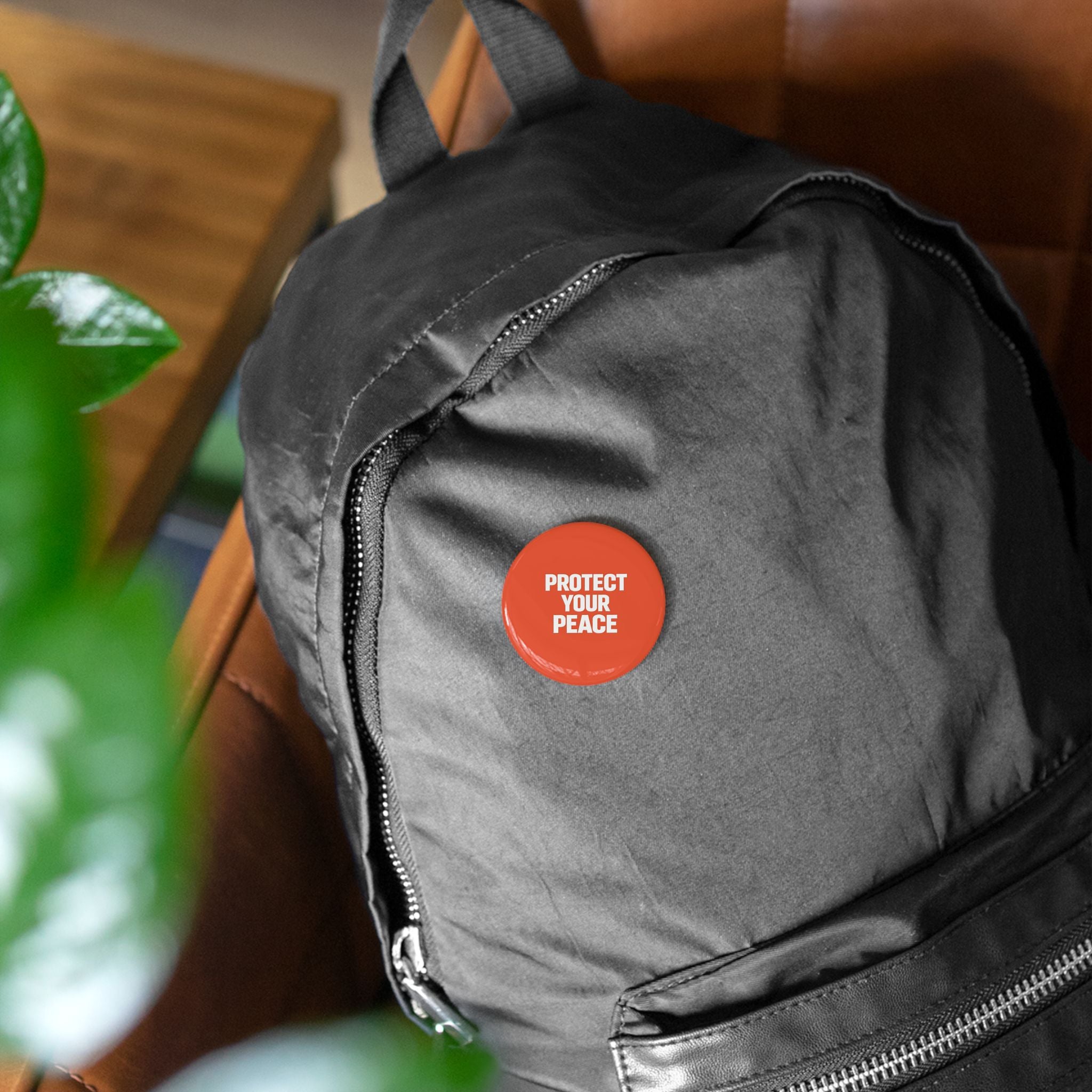 Protect Your Peace Round Pin — Red Button Badge