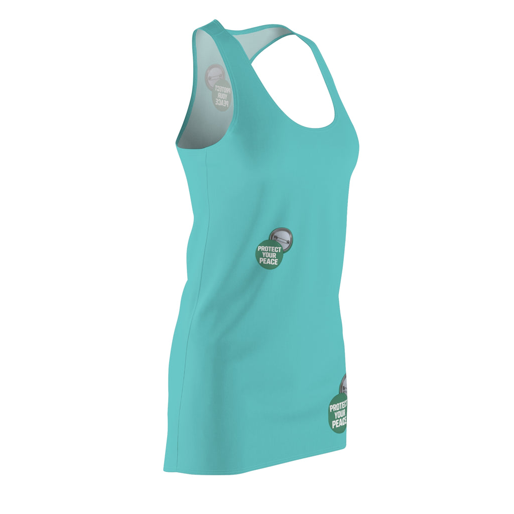Racerback Dress — Teal 'Protect Your Peace' Minimal Badge Design