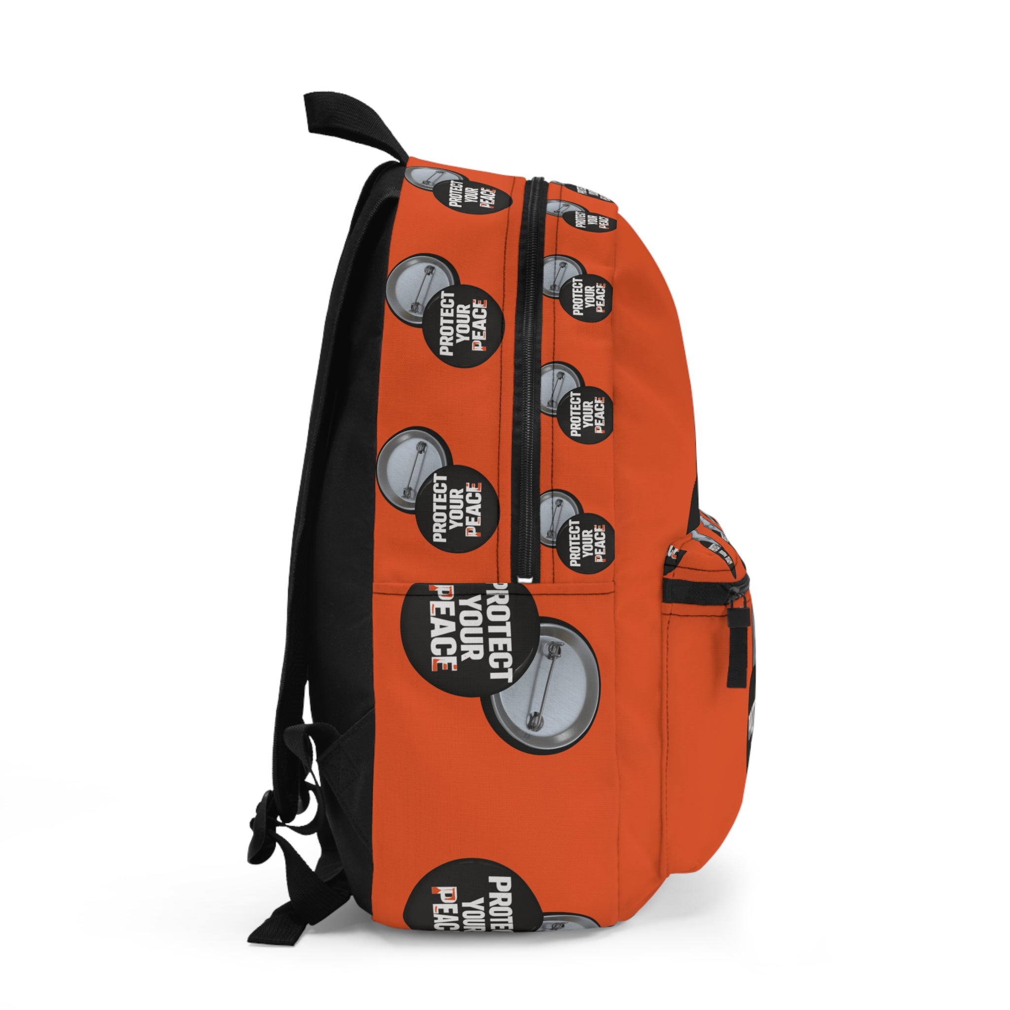 Protect Your Peace Backpack - Orange Button Badge Pattern