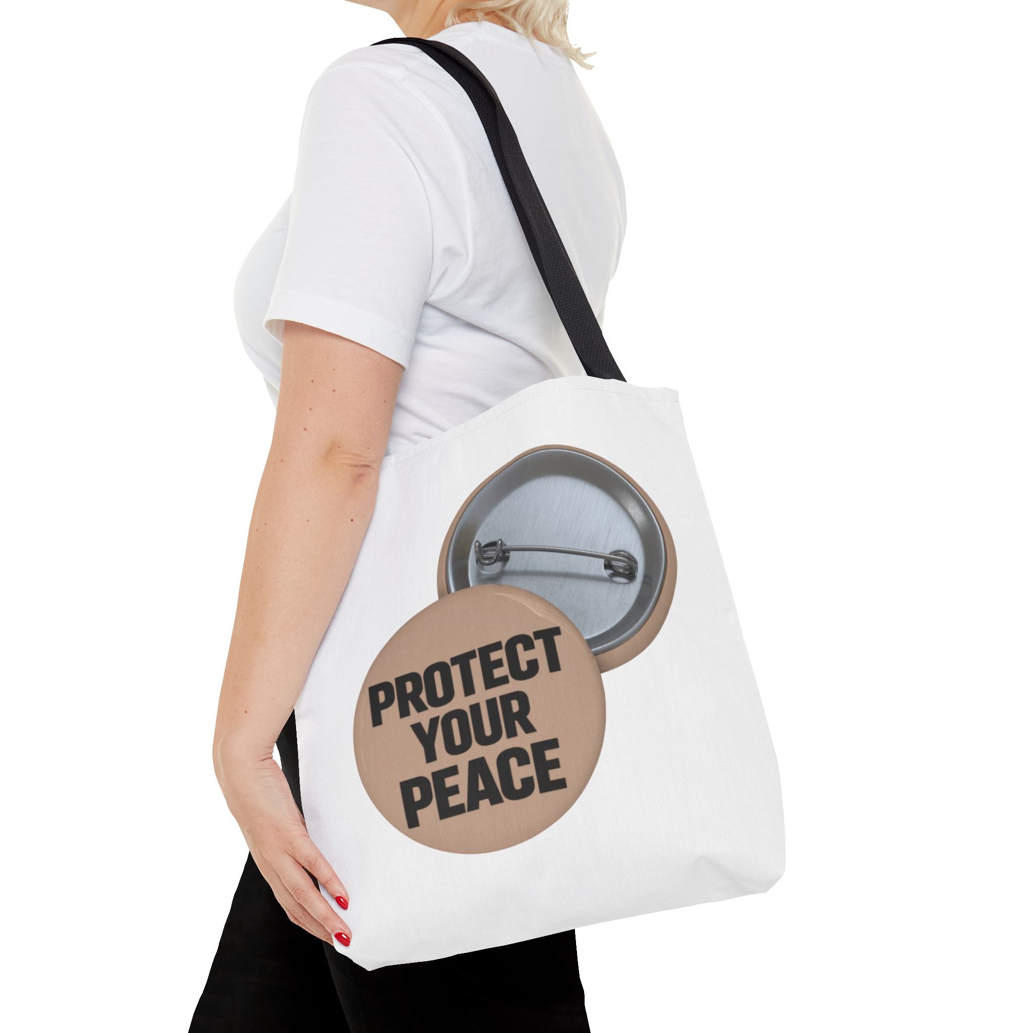 Protect Your Peace Button Tote Bag – Inspirational Everyday Carry