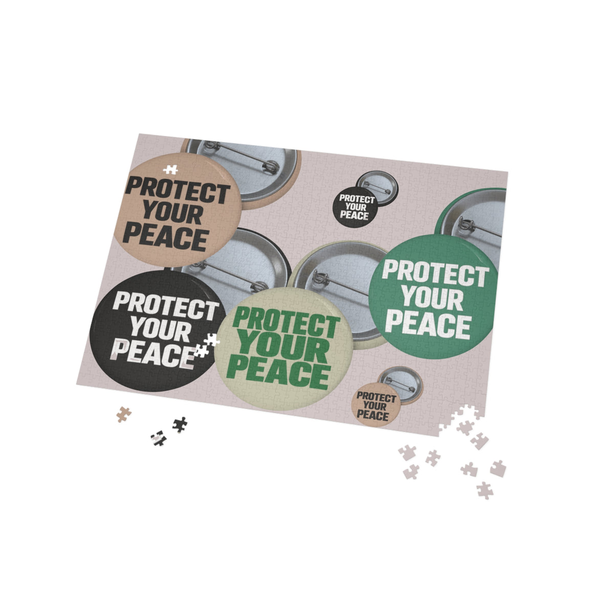 Protect Your Peace Puzzle — Inspirational Button Collage Jigsaw (96–1000 pcs)