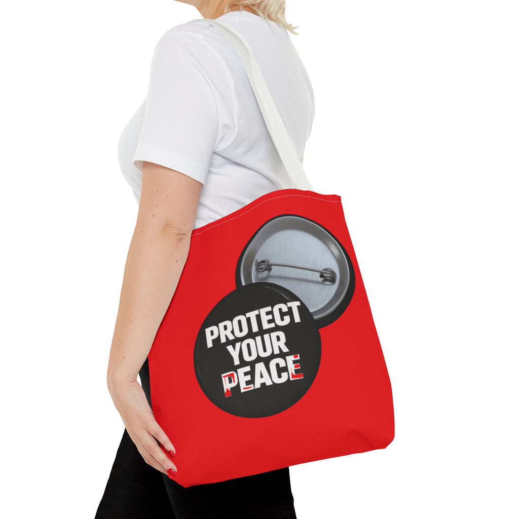 Tote Bag — "Protect Your Peace" Button Design All-Over Print Tote
