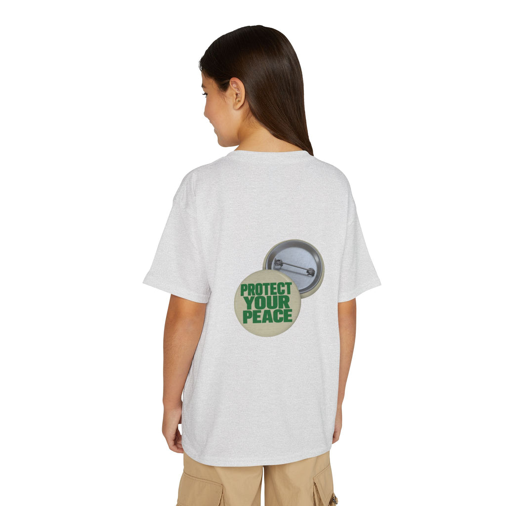 Youth T-Shirt — "Protect Your Peace" Button Graphic