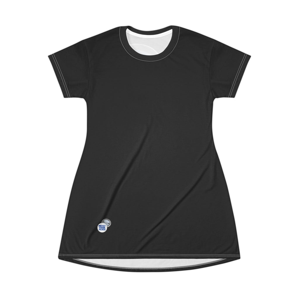 Protect Your Peace T‑Shirt Dress — Button Badge Graphic AOP