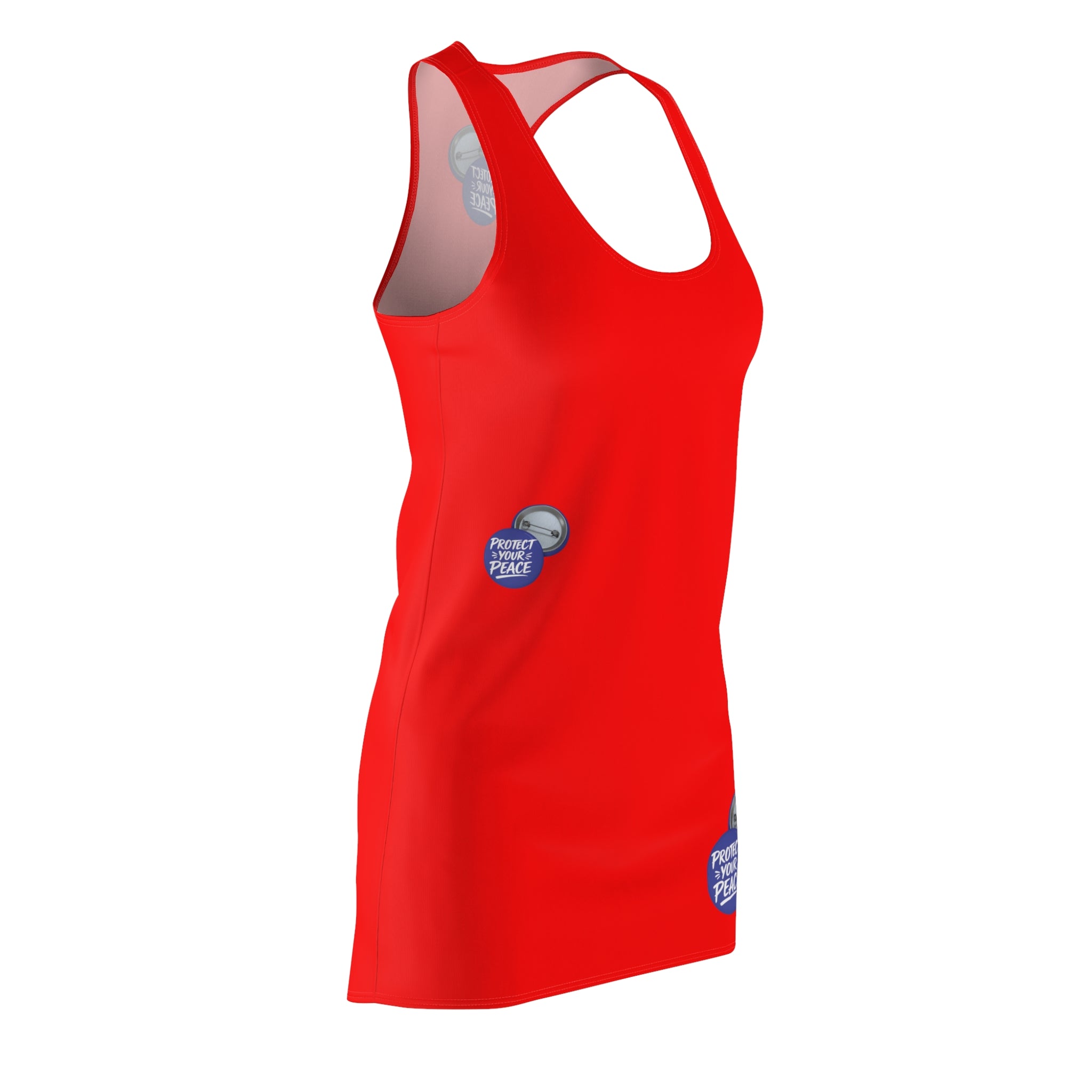 Racerback Dress — Red 'Protect your Peace' Heart Button Print