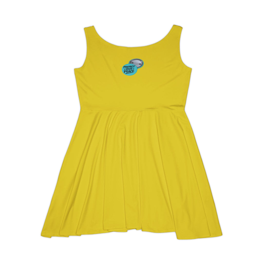 Yellow Skater Dress with Retro Pin-Up Badge — Women's AOP Casual Sundress