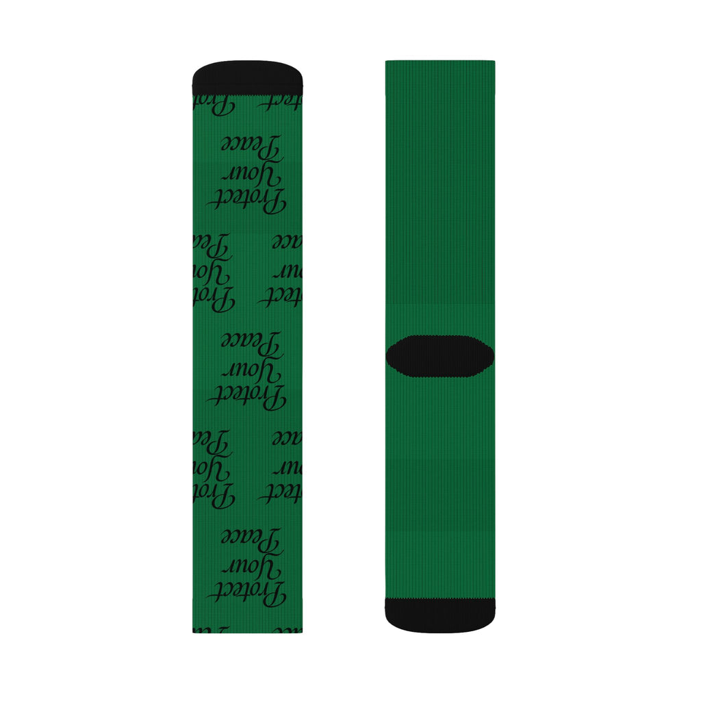 Green "Protect Your Peace" Sublimation Socks — Inspirational Crew Socks