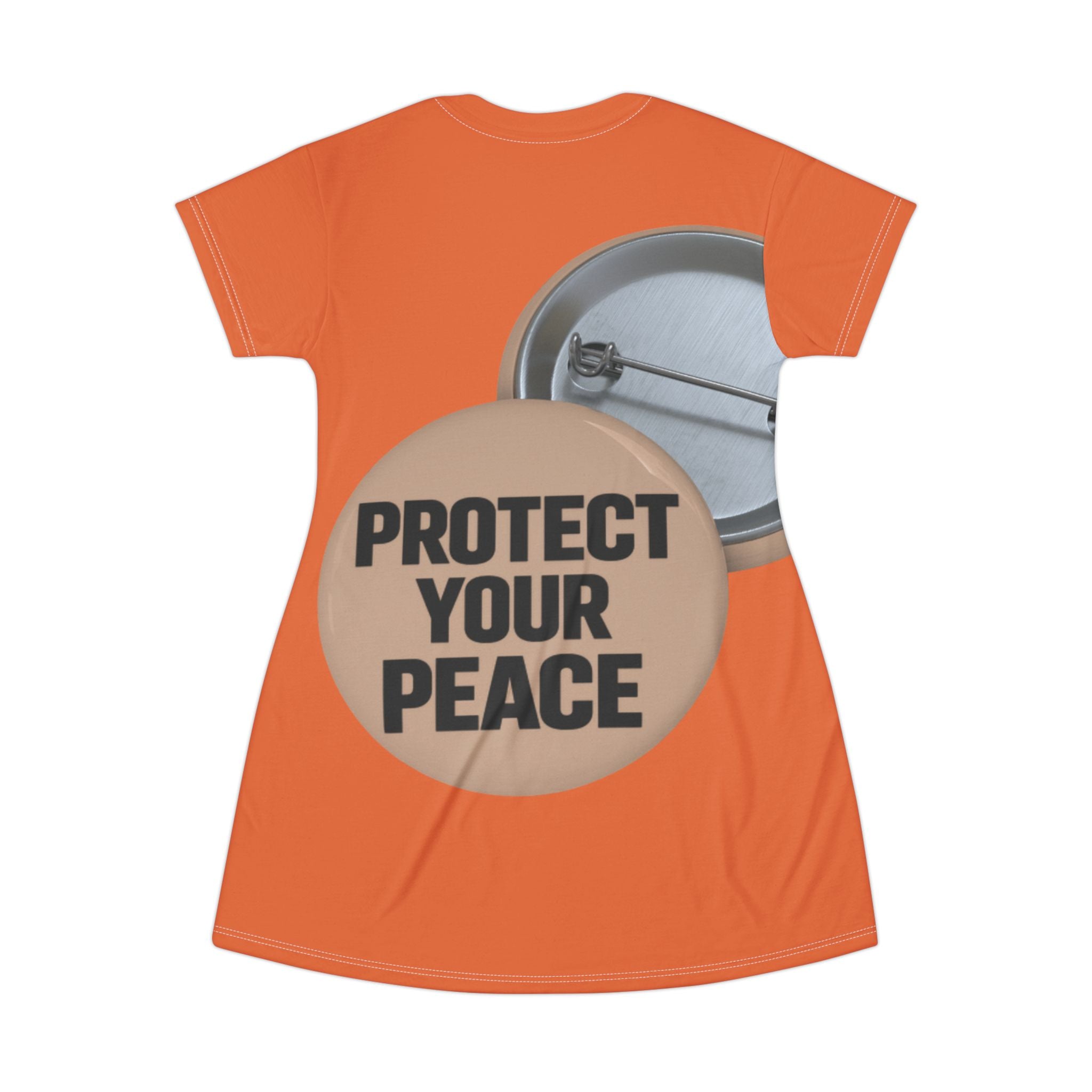 Protect Your Peace T-Shirt Dress — Graphic Button Badge Design