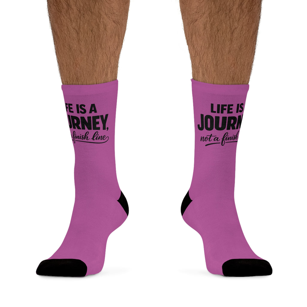 Purple Motivational Crew Socks2 — "Life Is a Journey, Not a Finish Line" Recycled-Poly