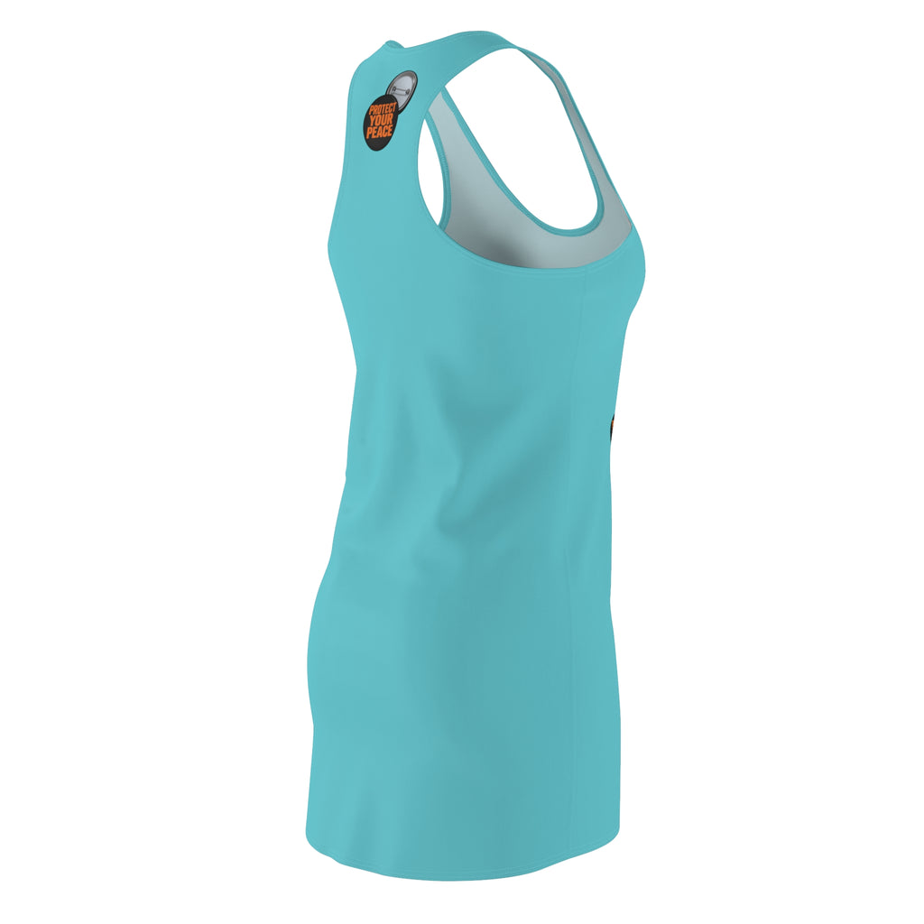 Racerback Dress — Turquoise 'Live Your Peace' Minimal Badge Print