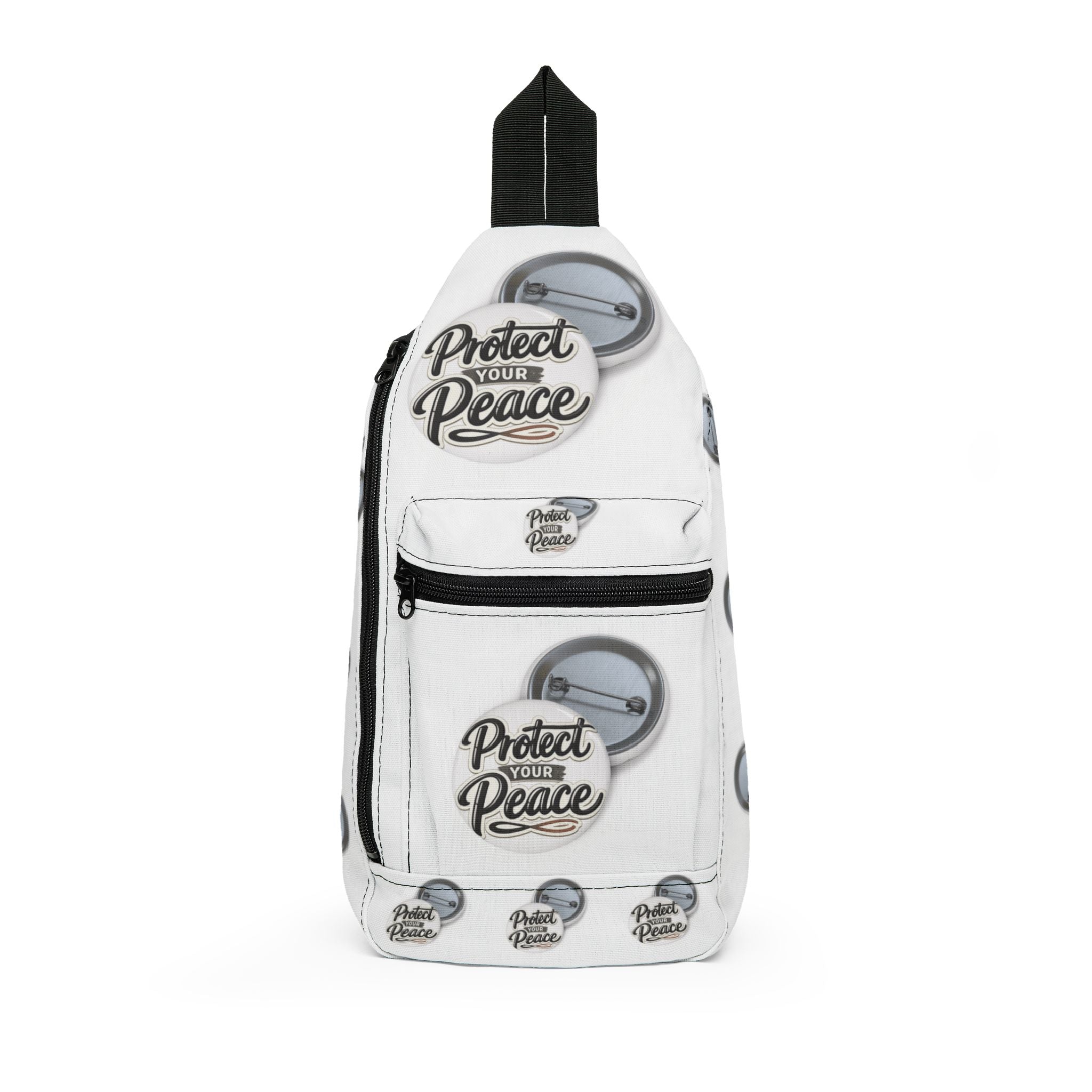 Protect Your Peace Sling Bag — White Crossbody Bag with 'Protect Your Peace' Badge Design