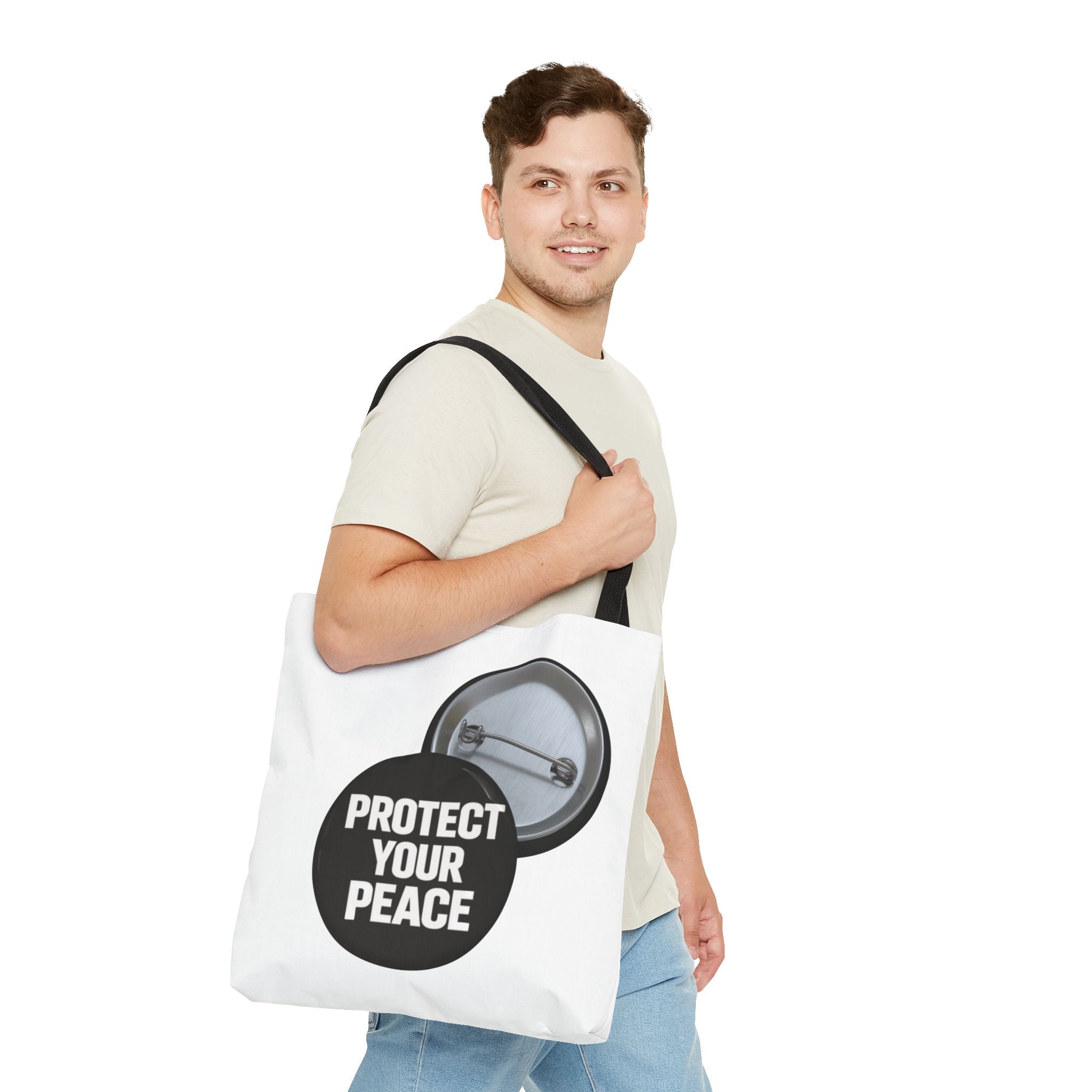 Tote — "Protect Your Peace" Button Design Cotton Tote Bag