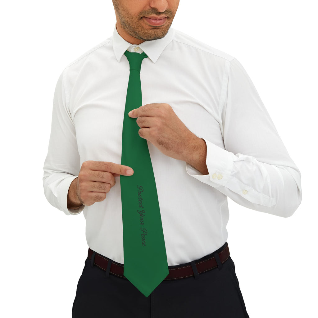 Green Slim Necktie with "Protect your peace "Script Accent — Classic Formal Tie for Weddings, Work & St. Patrick’s Day
