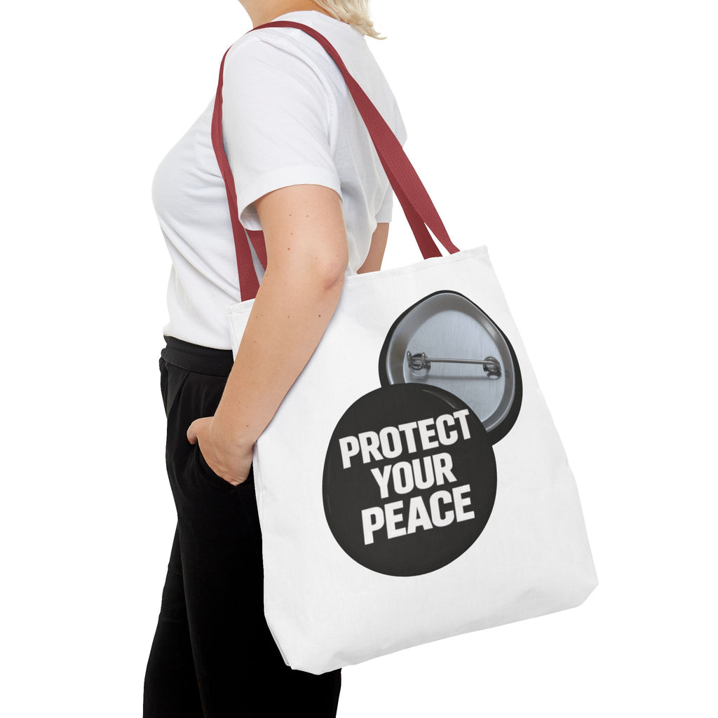 Tote — "Protect Your Peace" Button Design Cotton Tote Bag