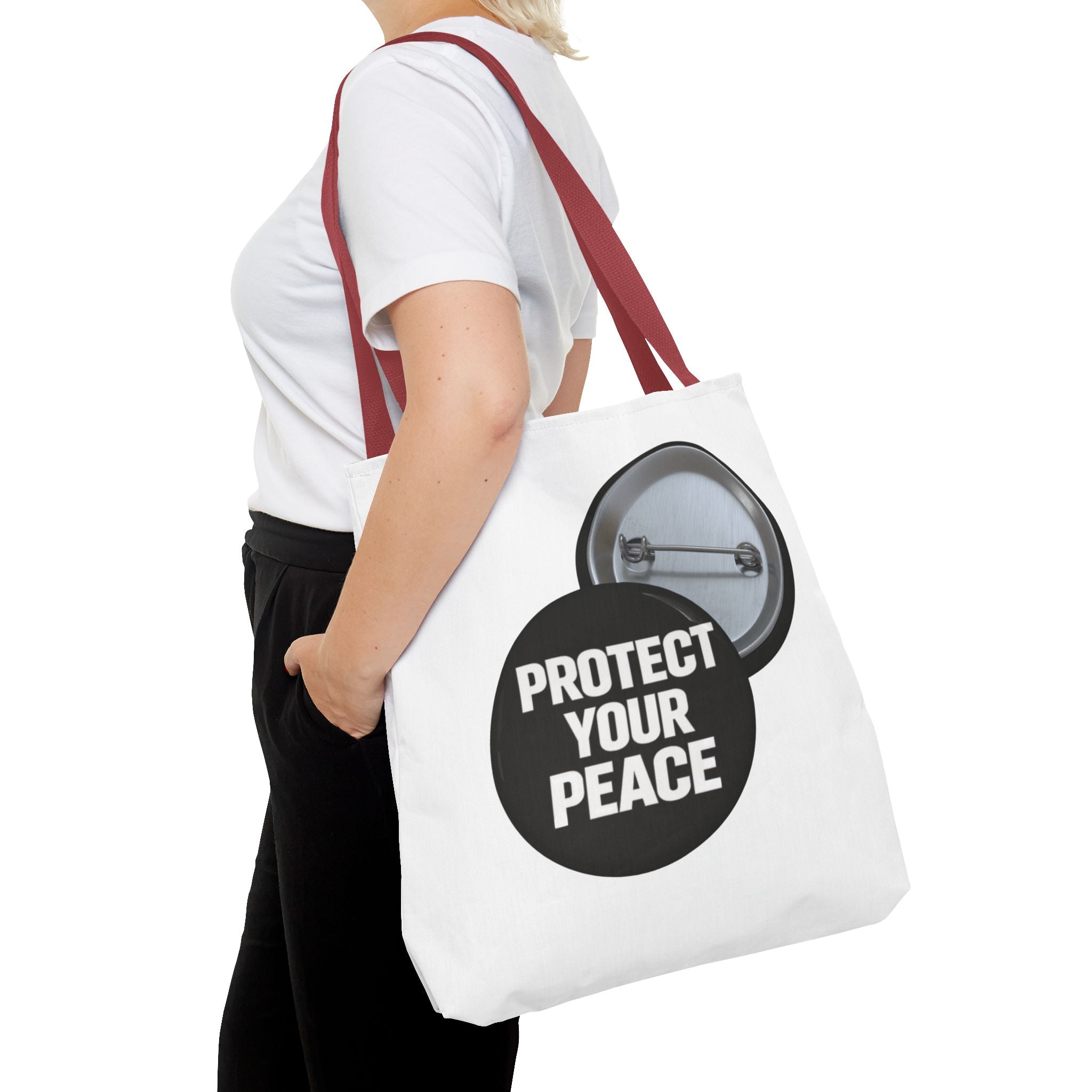 Tote — "Protect Your Peace" Button Design Cotton Tote Bag