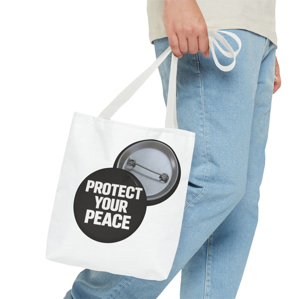 Tote — "Protect Your Peace" Button Design Cotton Tote Bag