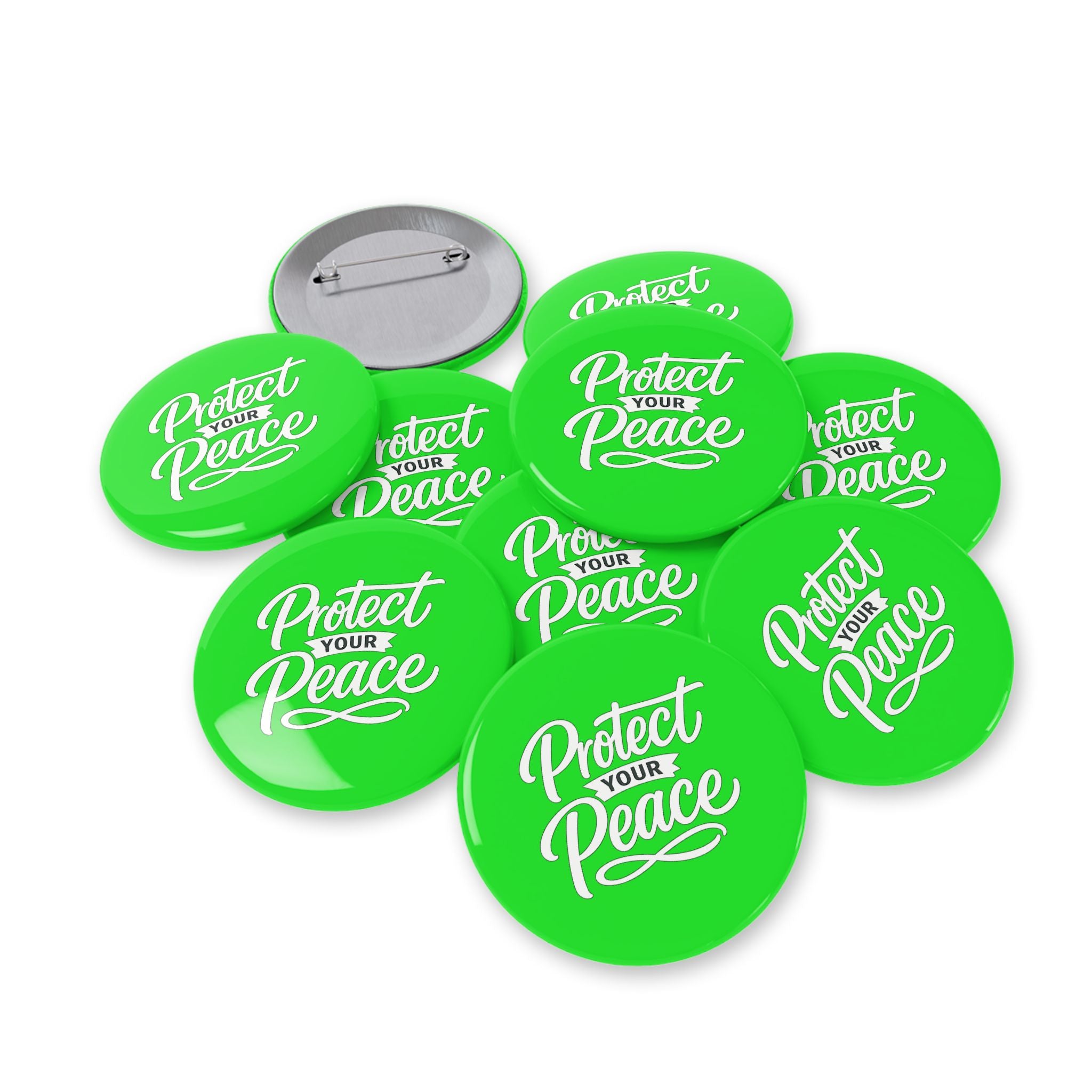 Protect Your Peace Round Pin — Motivational Green Button Badge