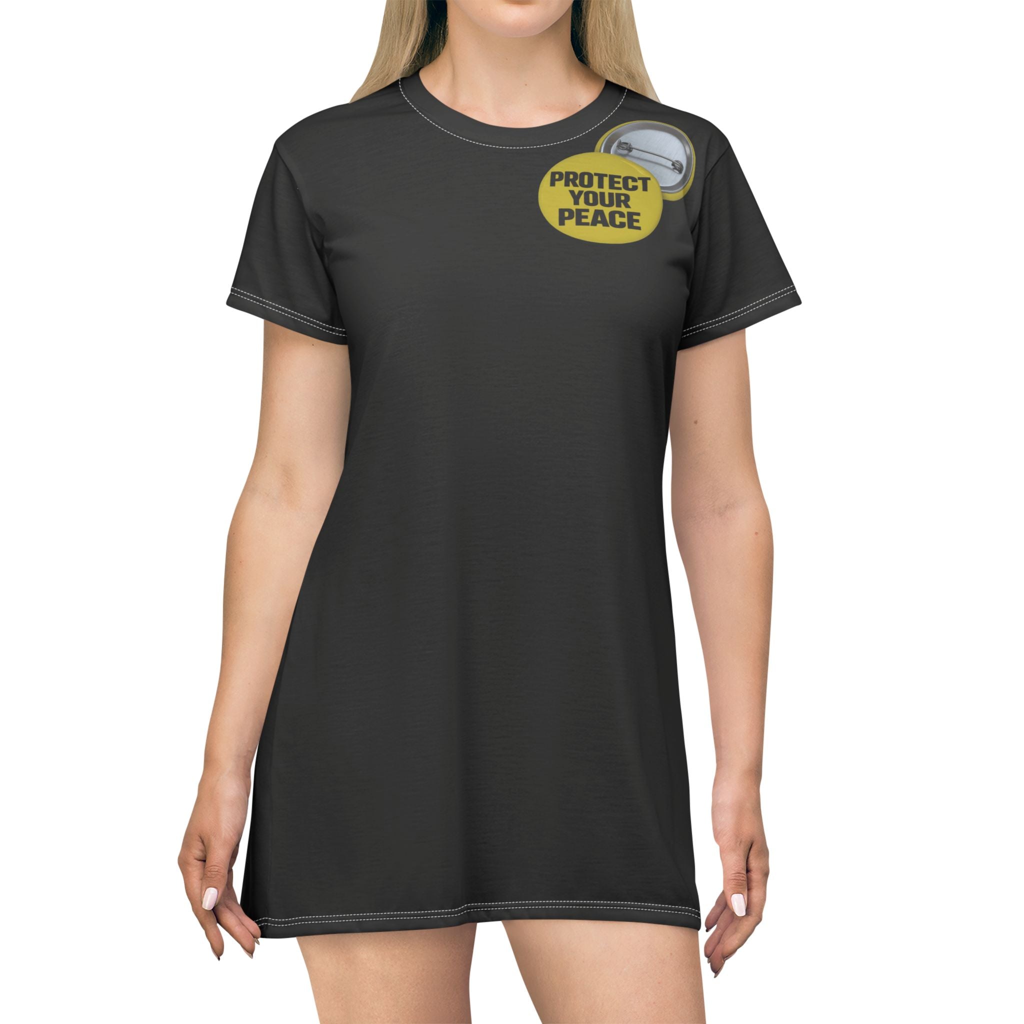 Protect Your Peace T‑Shirt Dress — Button Graphic Relaxed Tee Dress