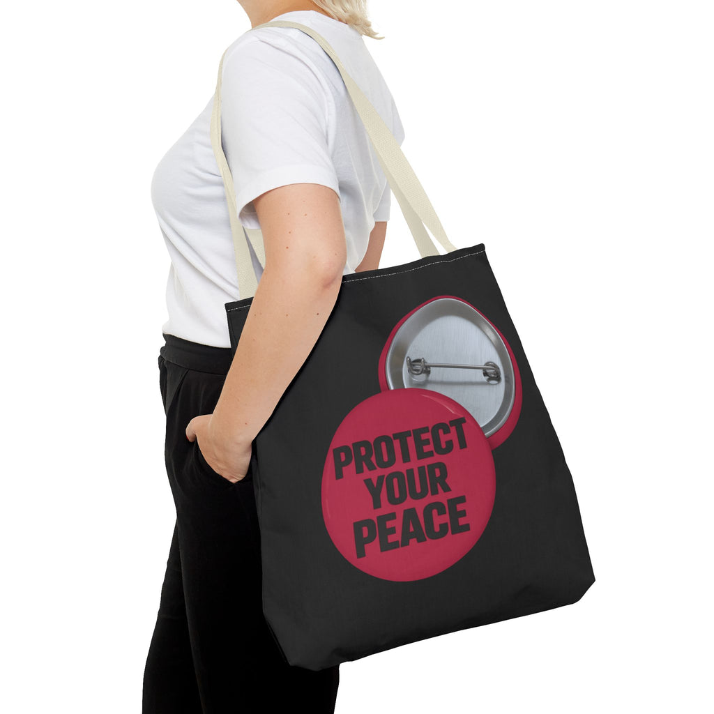 Protect Your Peace Button Graphic Tote Bag