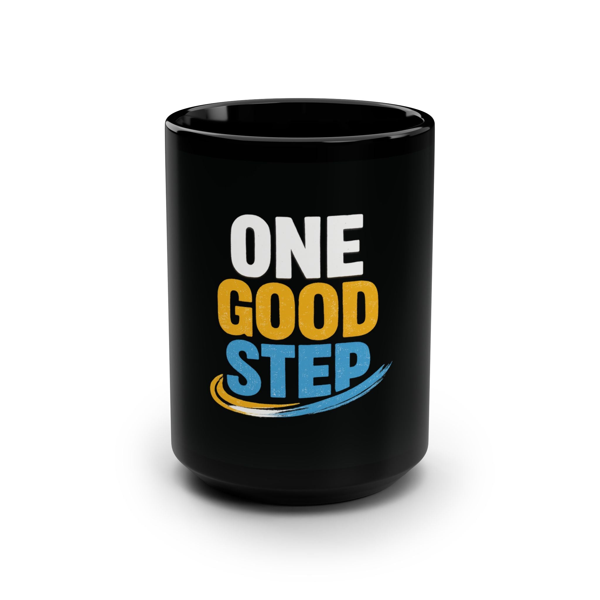 One Good Step Black 15oz Mug — Motivational Coffee Cup for Everyday Encouragement