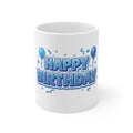 Happy Birthday 11oz Mug — Blue Balloon Celebration Coffee Cup