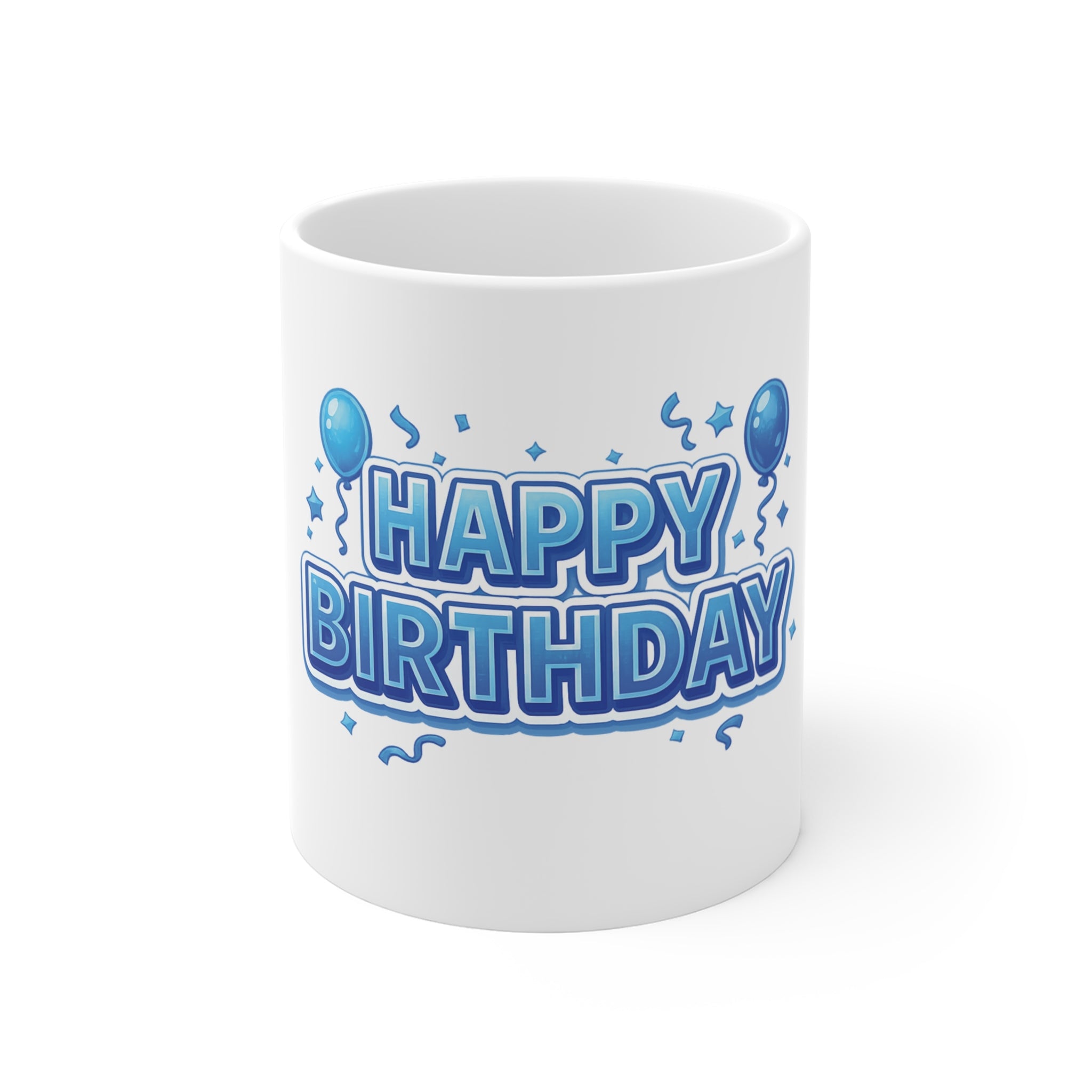 Happy Birthday 11oz Mug — Blue Balloon Celebration Coffee Cup