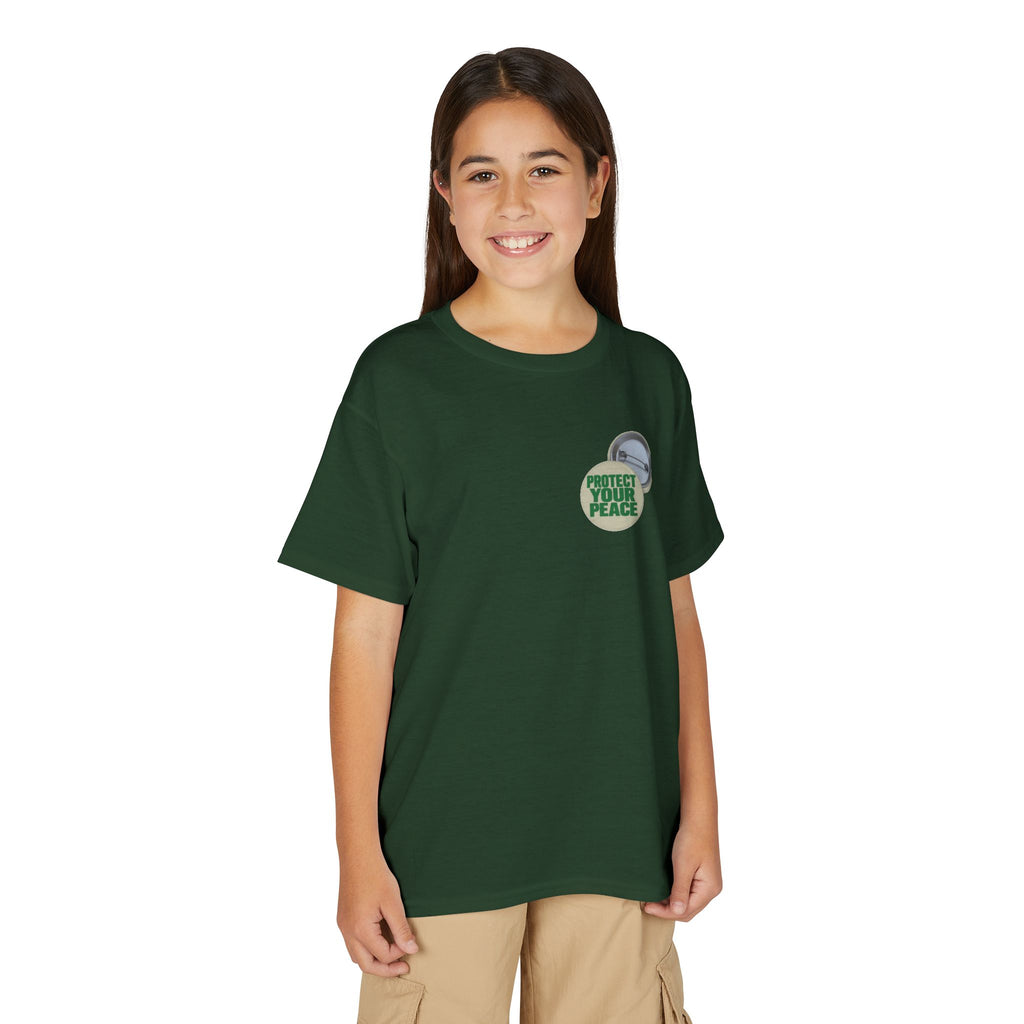 Youth T-Shirt — "Protect Your Peace" Button Graphic