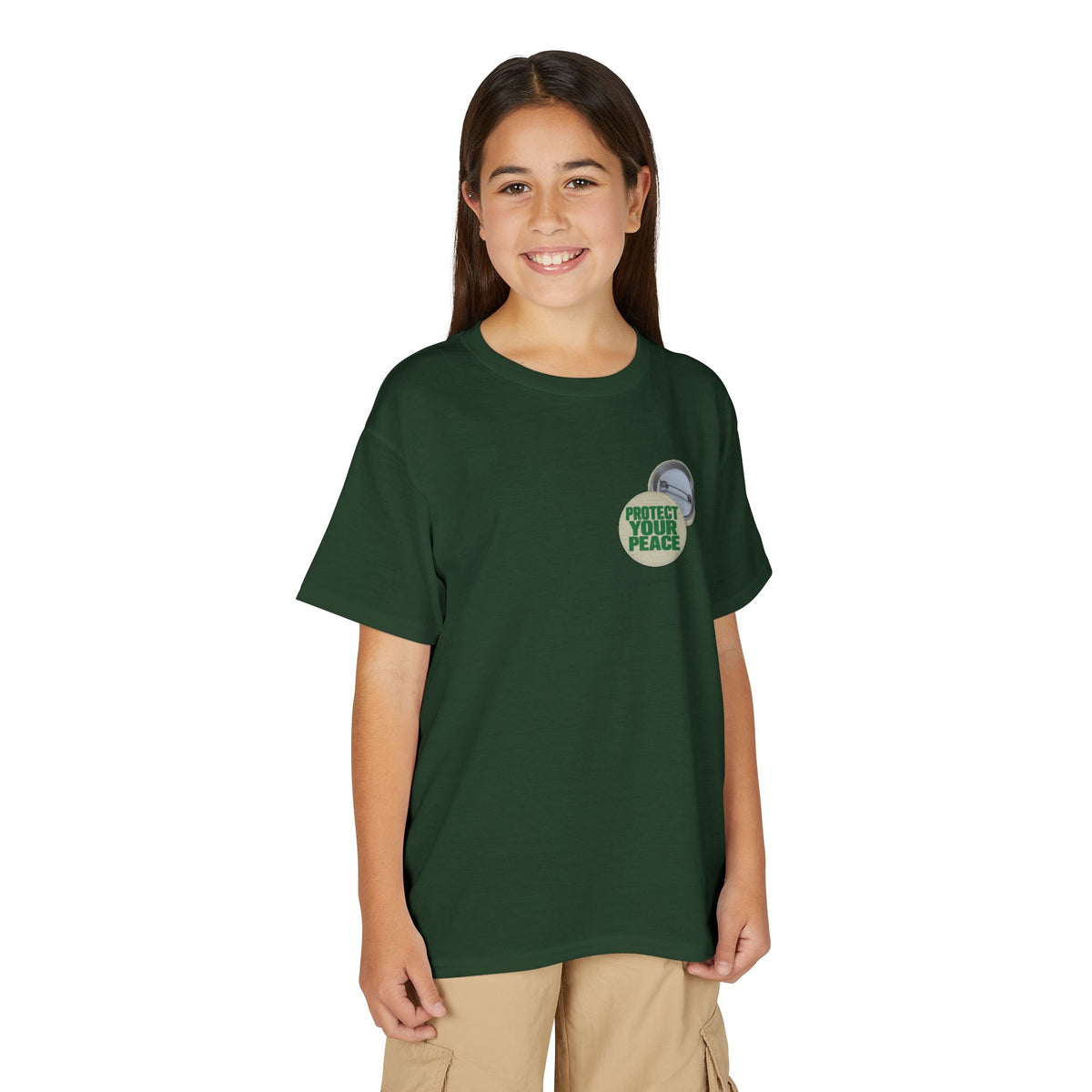 Youth T-Shirt — "Protect Your Peace" Button Graphic