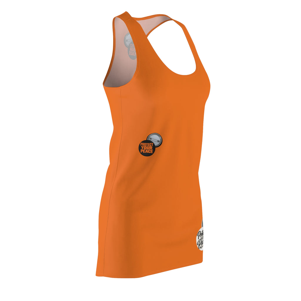 Orange Racerback Dress — 'Protect Peace' Badge Graphic