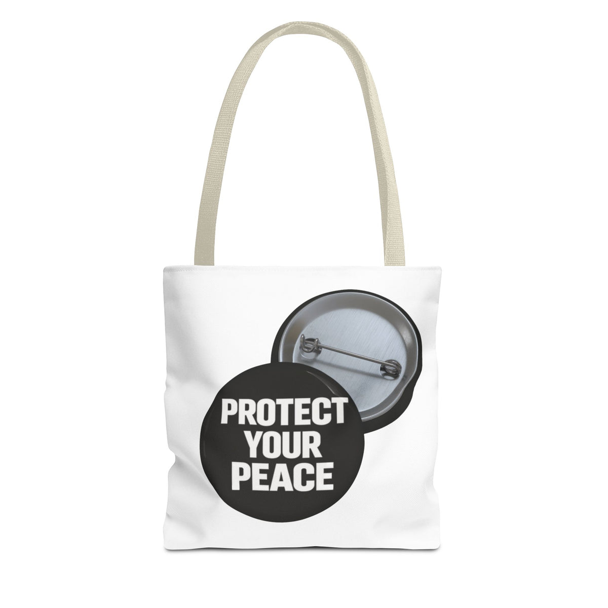 Tote — "Protect Your Peace" Button Design Cotton Tote Bag