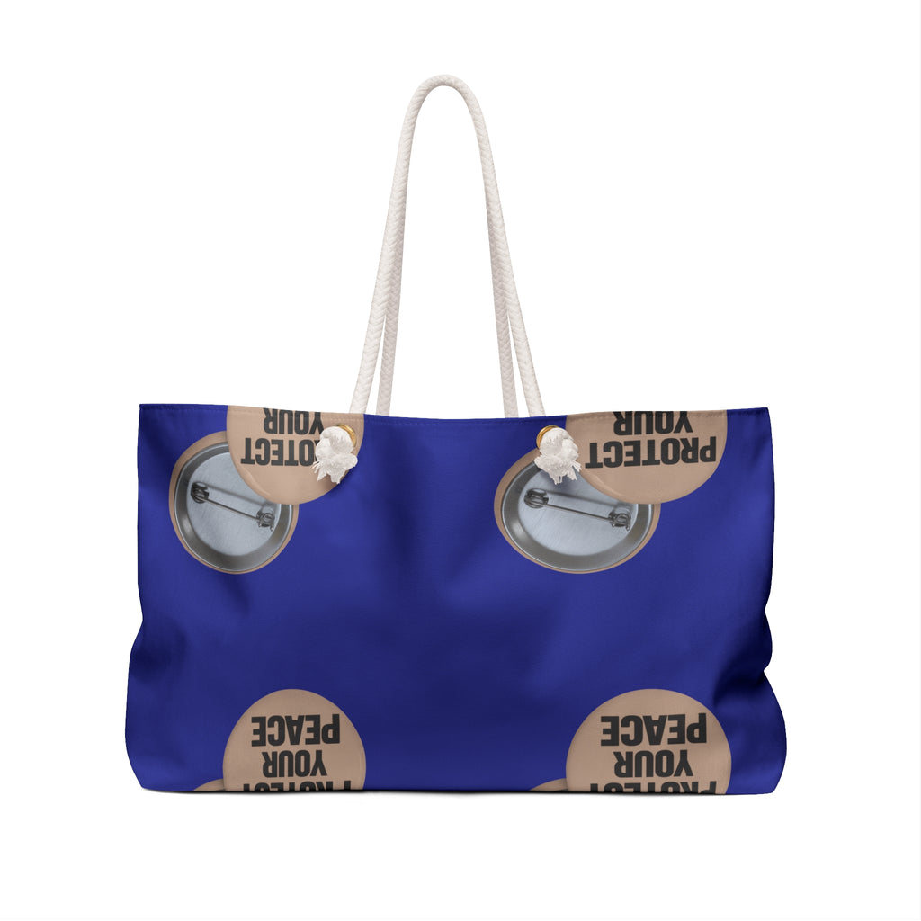 Protect Your Peace Weekender Bag — Large Travel Tote with Empowering Button Design