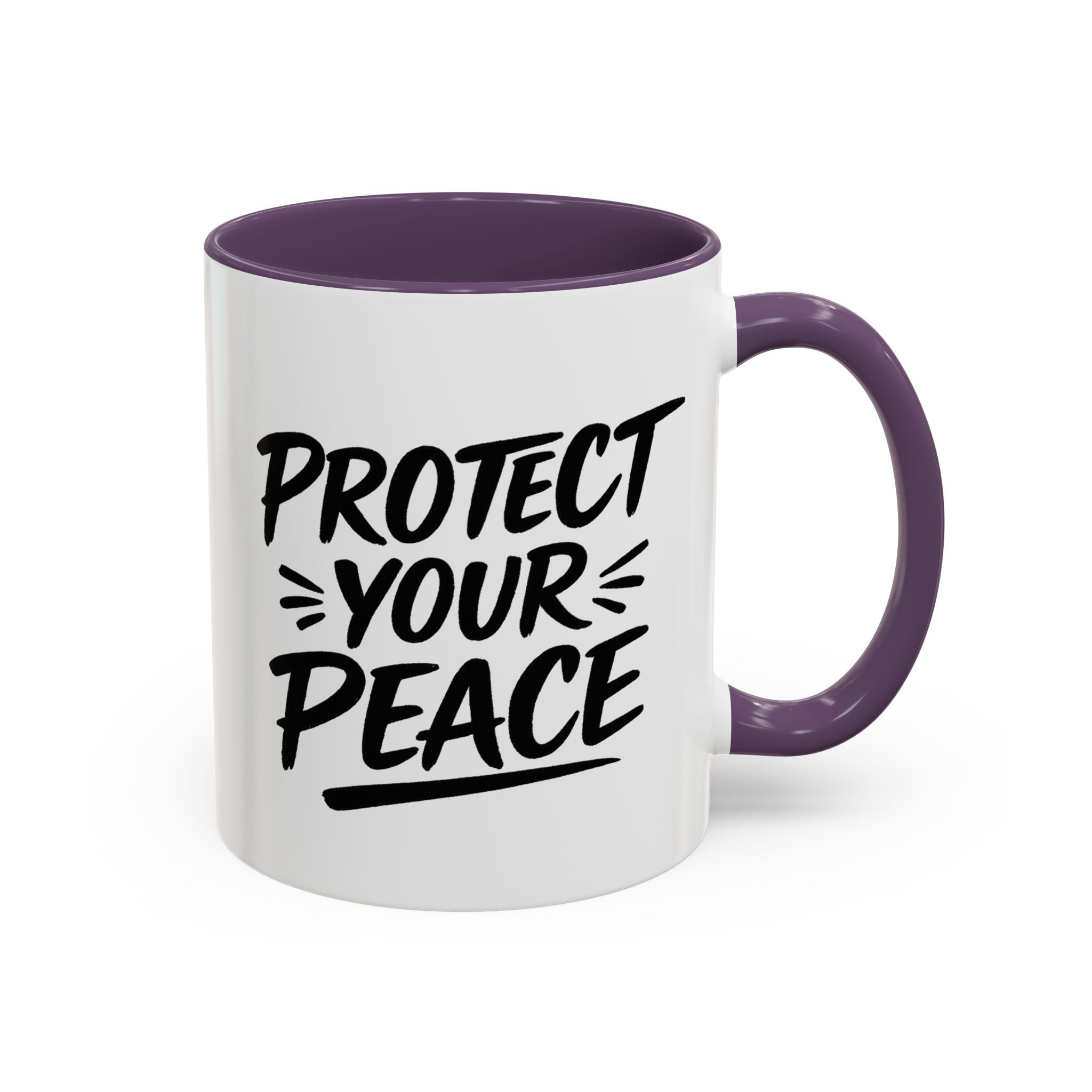 Protect Your Peace Accent Coffee Mug — Inspirational Black & White Ceramic