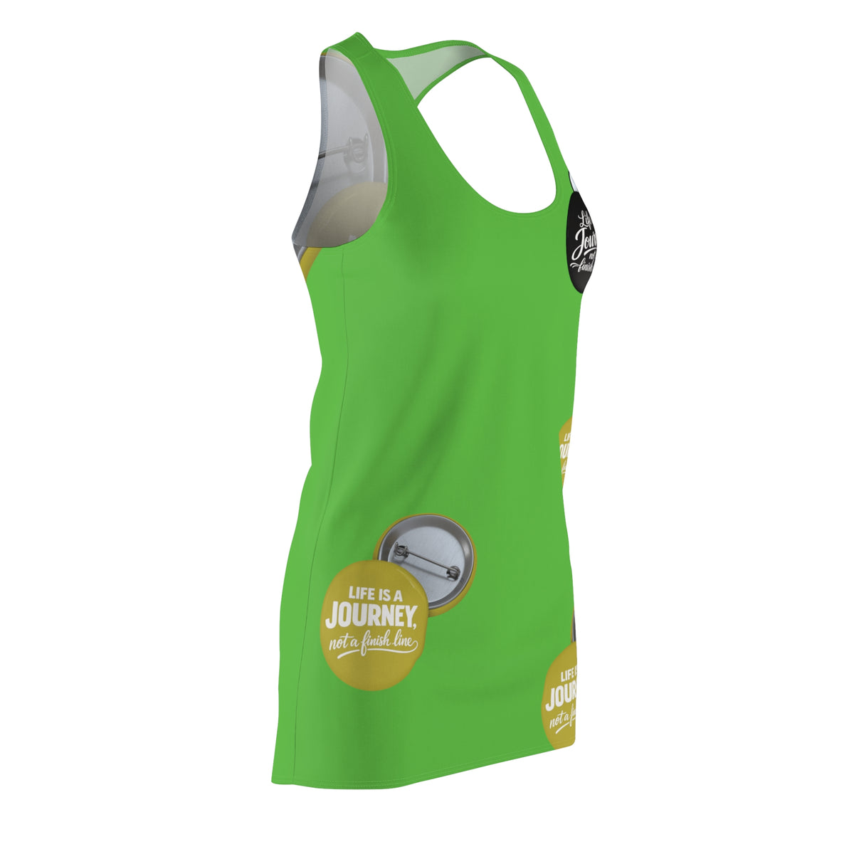Racerback Dress — "Life Is a Journey, Not a Finish Line" Inspirational All-Over Print