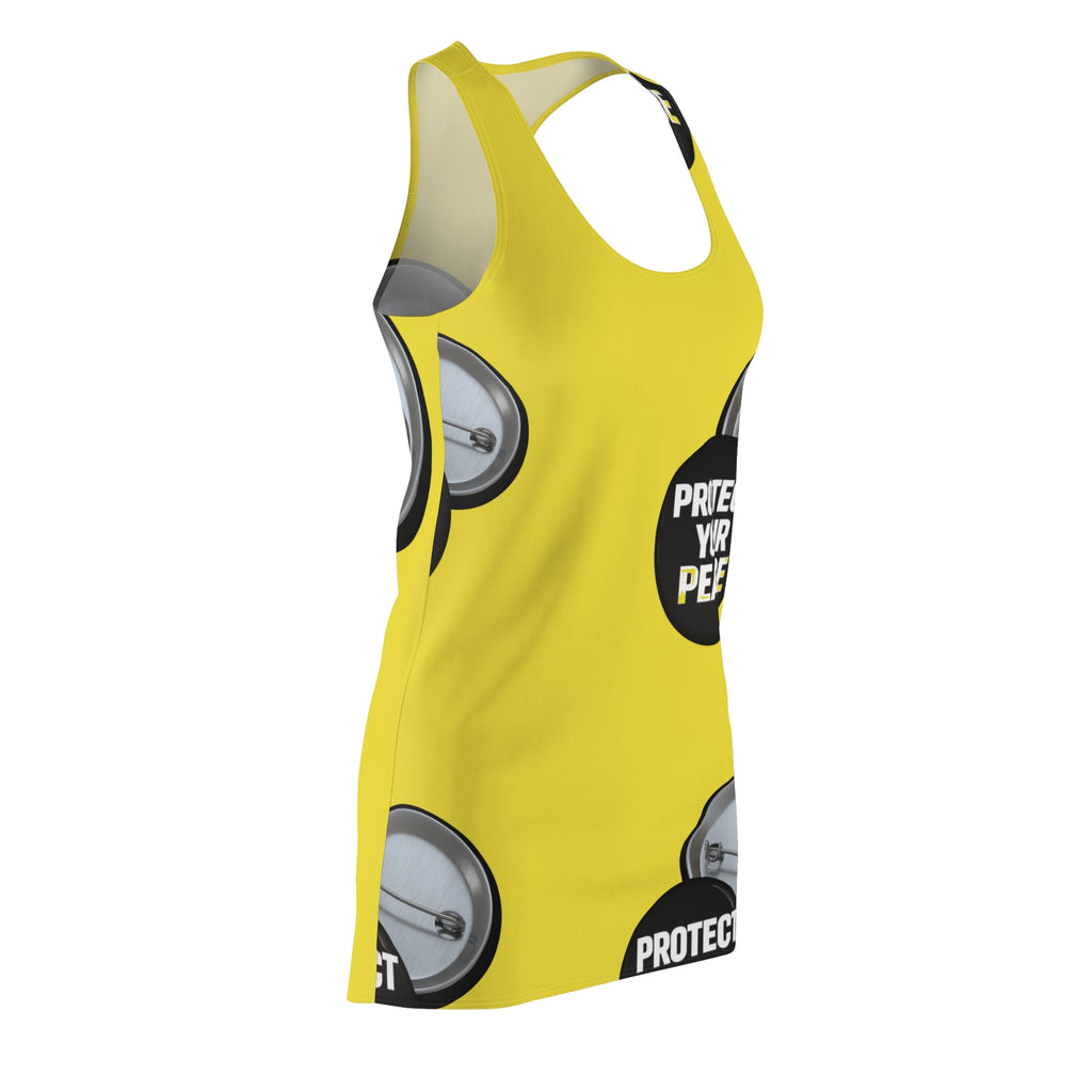 Protect Your Peace Yellow Racerback Dress — Button Badge Print