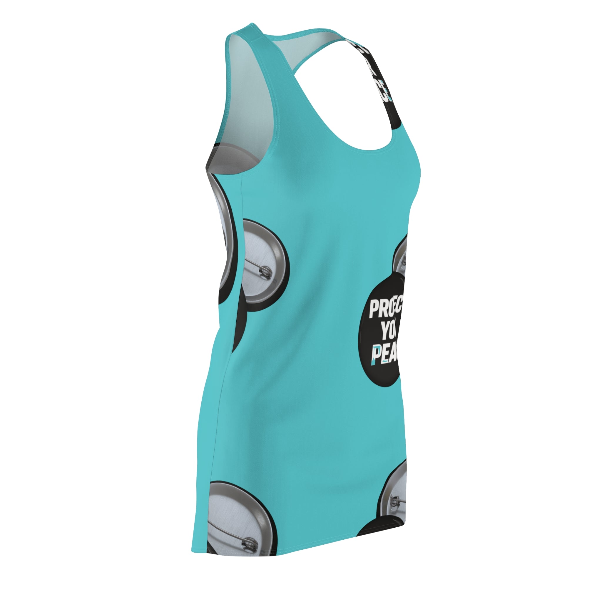 Protect Your Peace Racerback Dress — Turquoise Button Print
