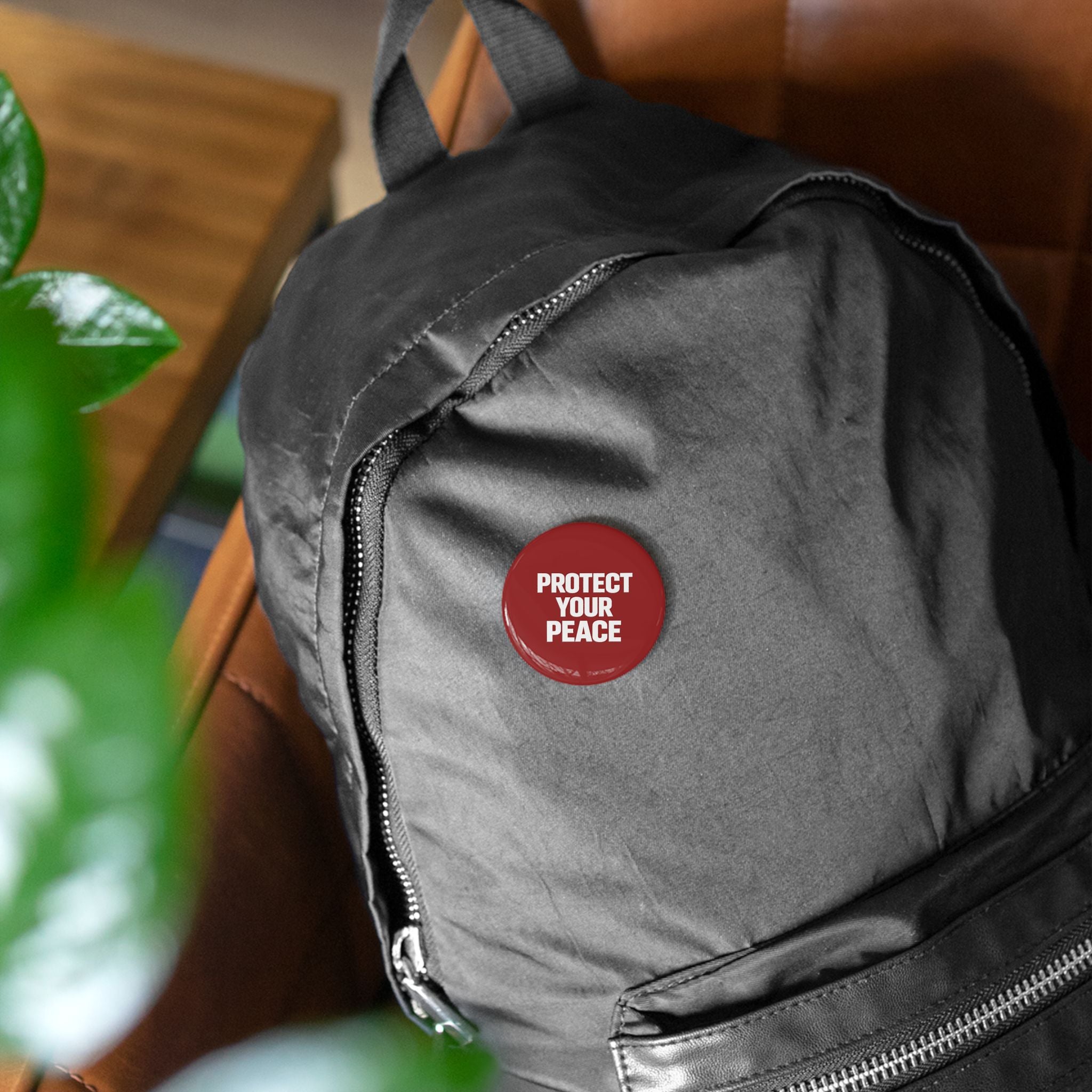 Protect Your Peace Round Pin — Red Motivational Button Badge