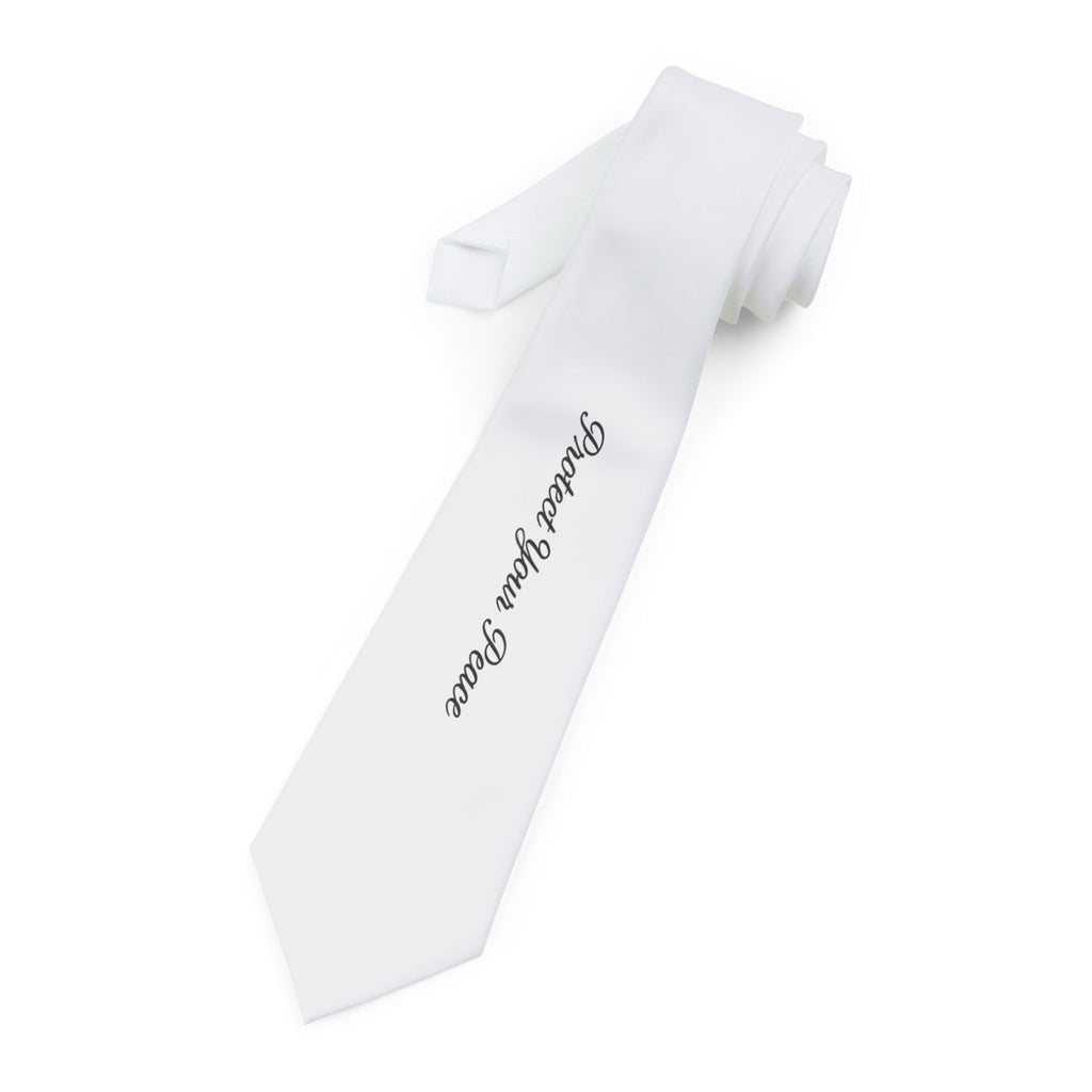 White Necktie with "Protect your peace" Script — Minimalist Bridal & Groomsmen Tie