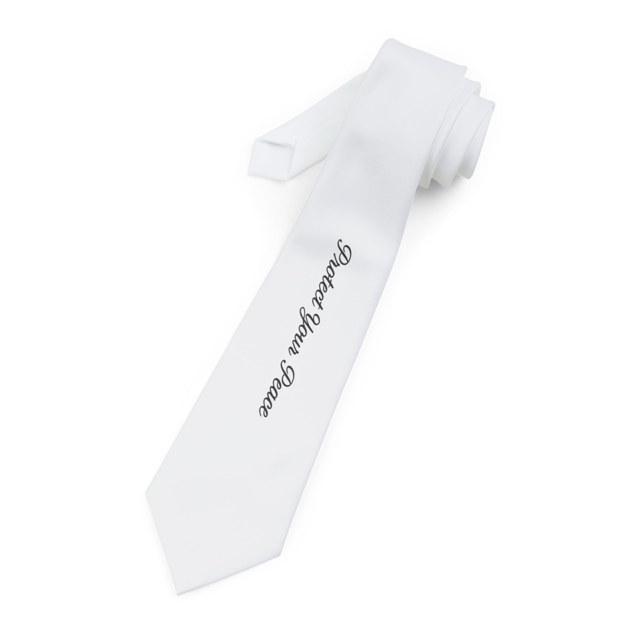 White Necktie with "Protect your peace" Script — Minimalist Bridal & Groomsmen Tie